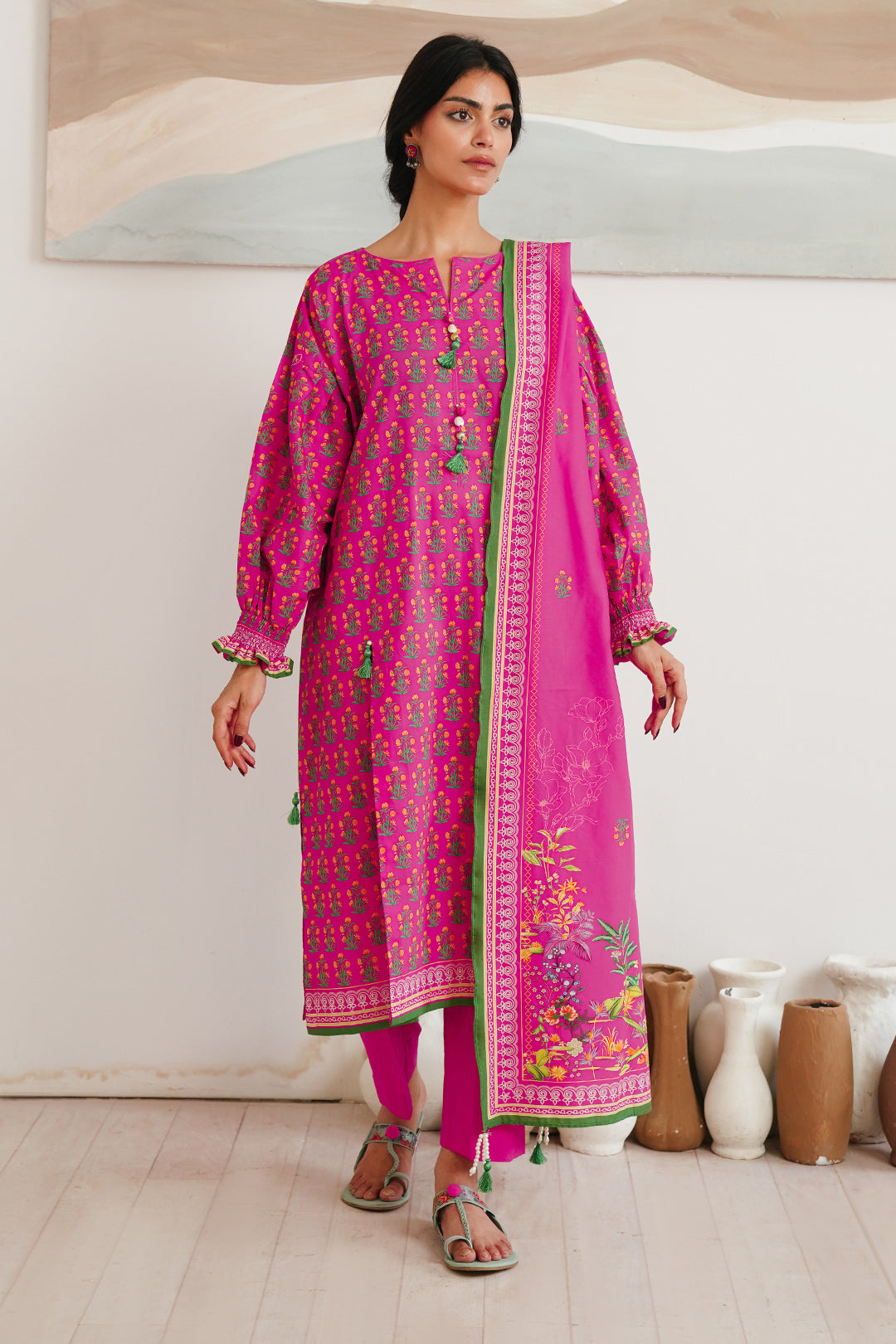Zellbury | Unstitched 3 Piece Cambric | Shirt Shalwar Dupatta - 0037 - House Of Hania