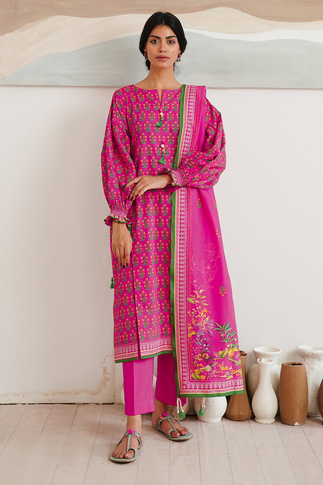Zellbury | Unstitched 3 Piece Cambric | Shirt Shalwar Dupatta - 0037 - House Of Hania