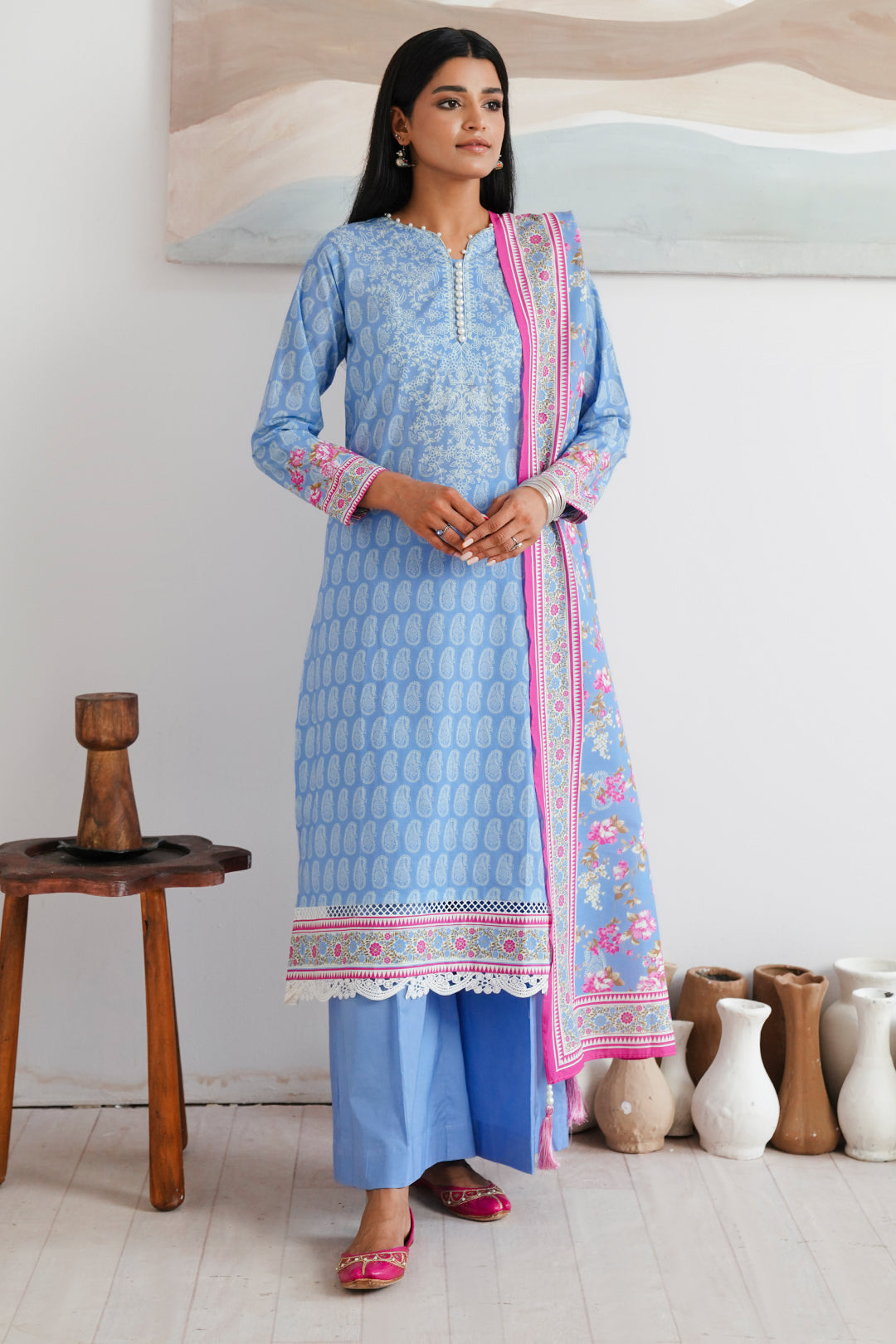 Zellbury | Unstitched 3 Piece Cambric | Shirt Shalwar Dupatta - 0039 - House Of Hania