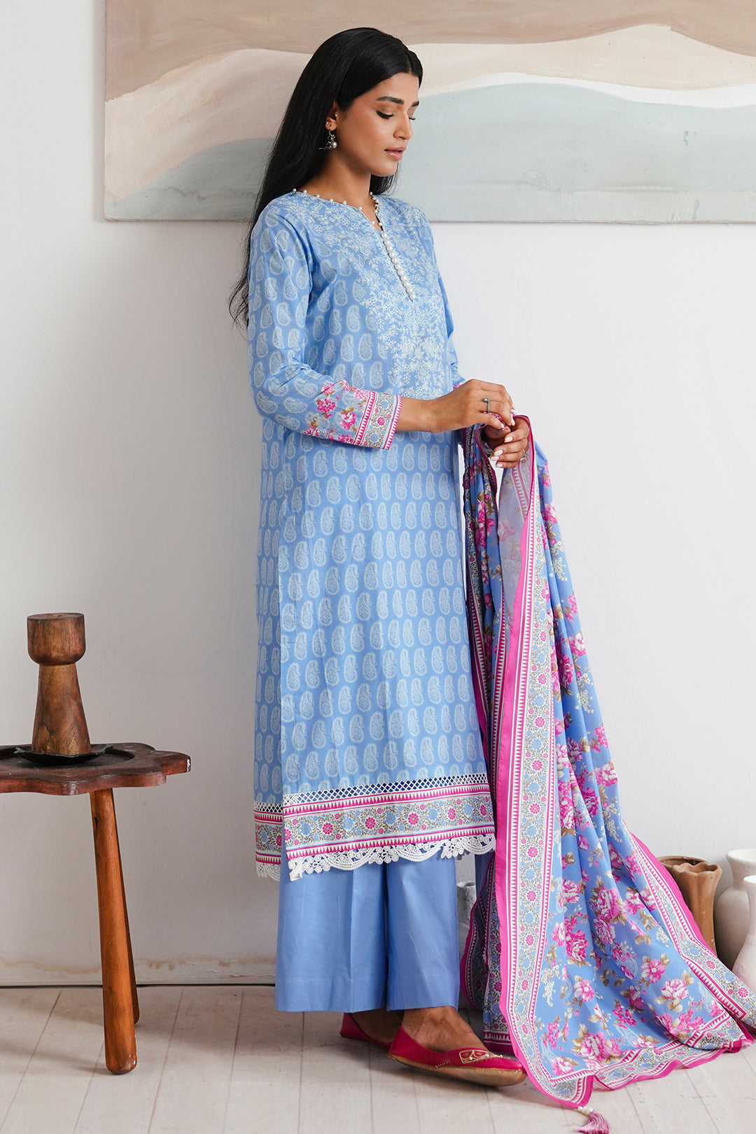 Zellbury | Unstitched 3 Piece Cambric | Shirt Shalwar Dupatta - 0039 - House Of Hania