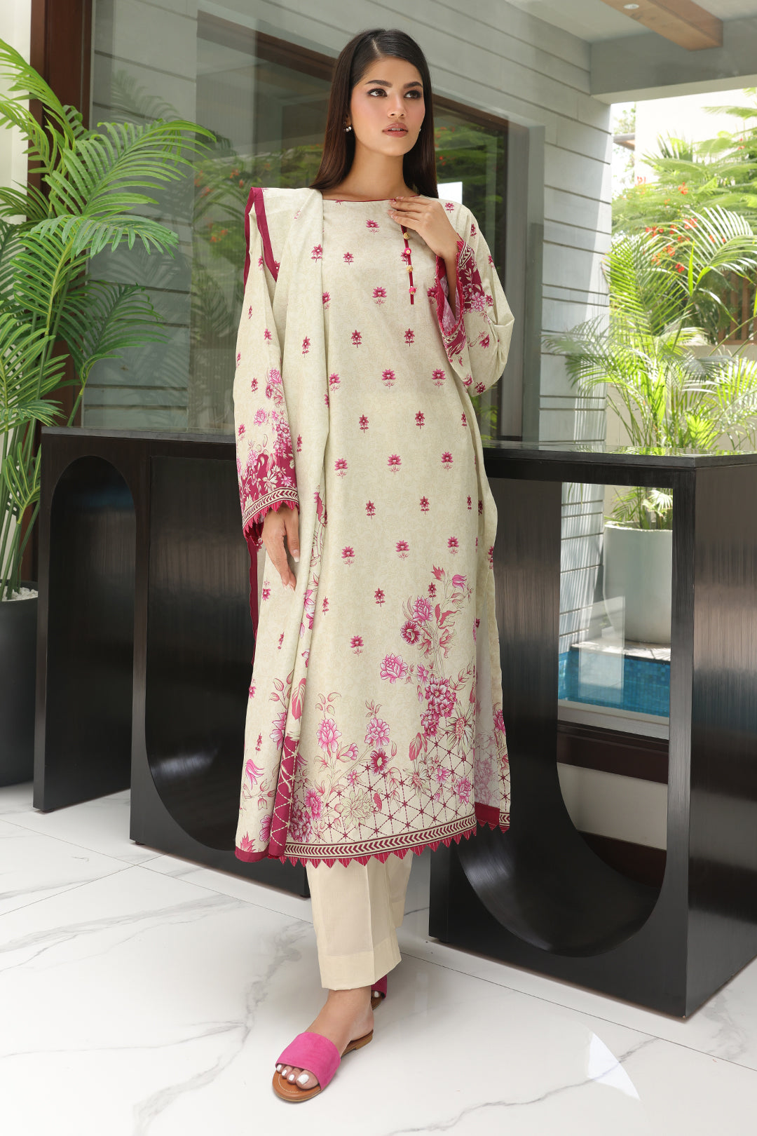 Zellbury | Unstitched 3 Piece Cambric | Shirt Shalwar Dupatta - 0040 - House Of Hania