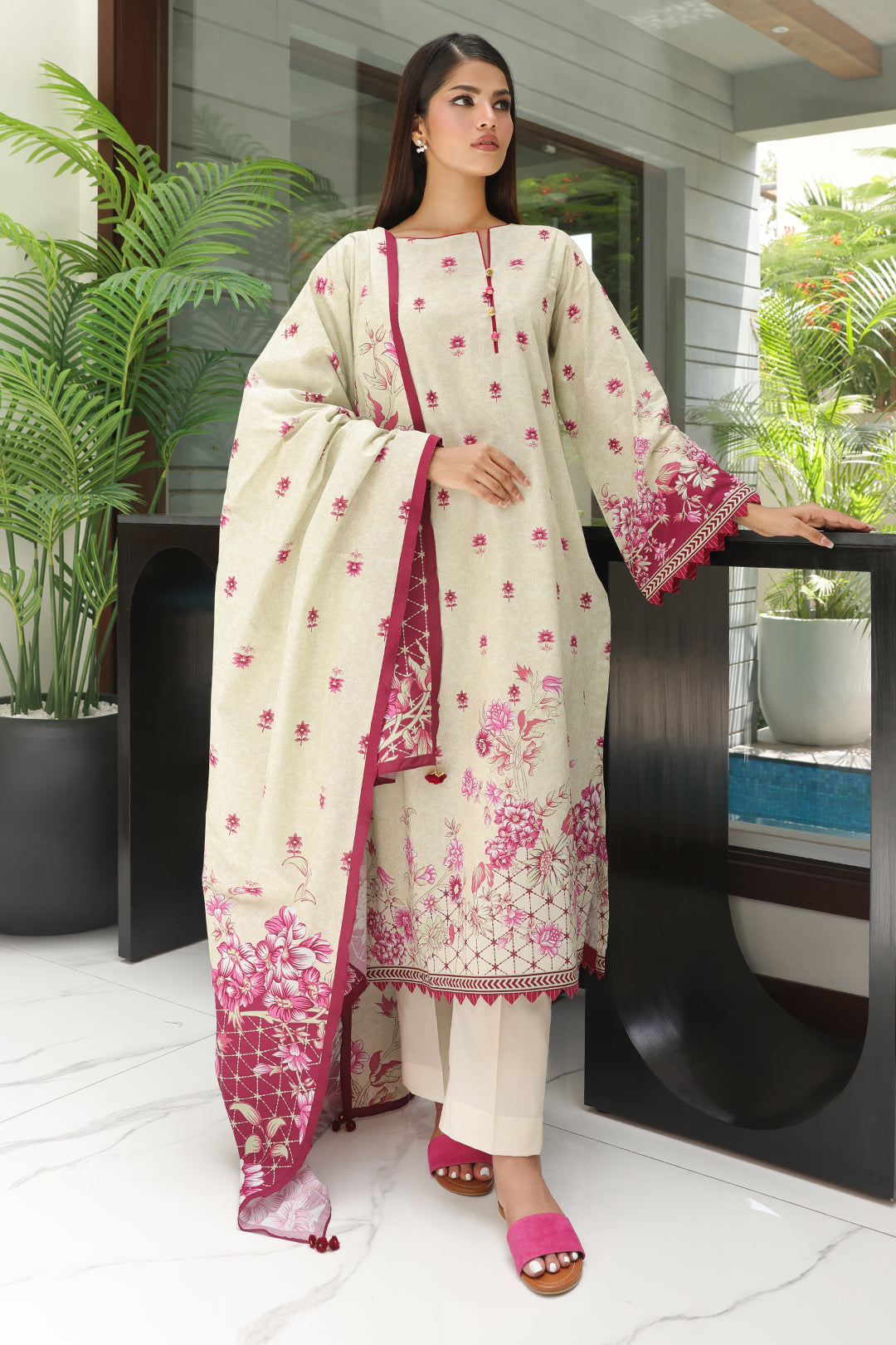 Zellbury | Unstitched 3 Piece Cambric | Shirt Shalwar Dupatta - 0040 - House Of Hania