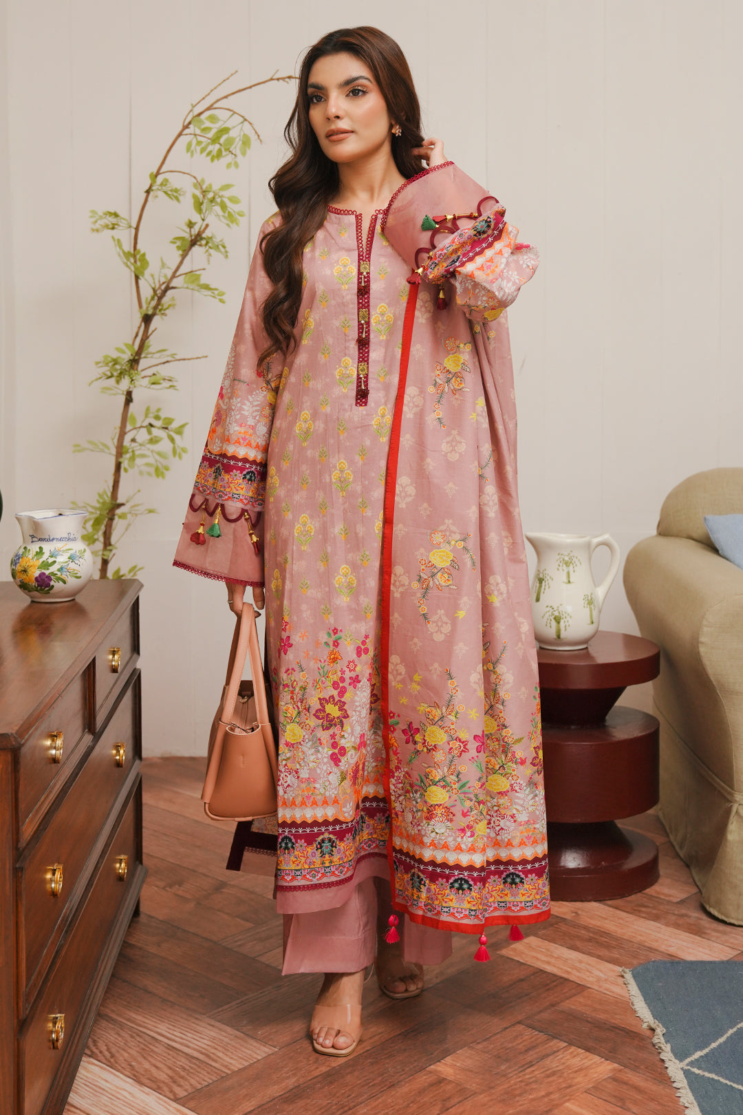 Zellbury | Unstitched 3 Piece Cambric | Shirt Shalwar Dupatta - 0041 - House Of Hania
