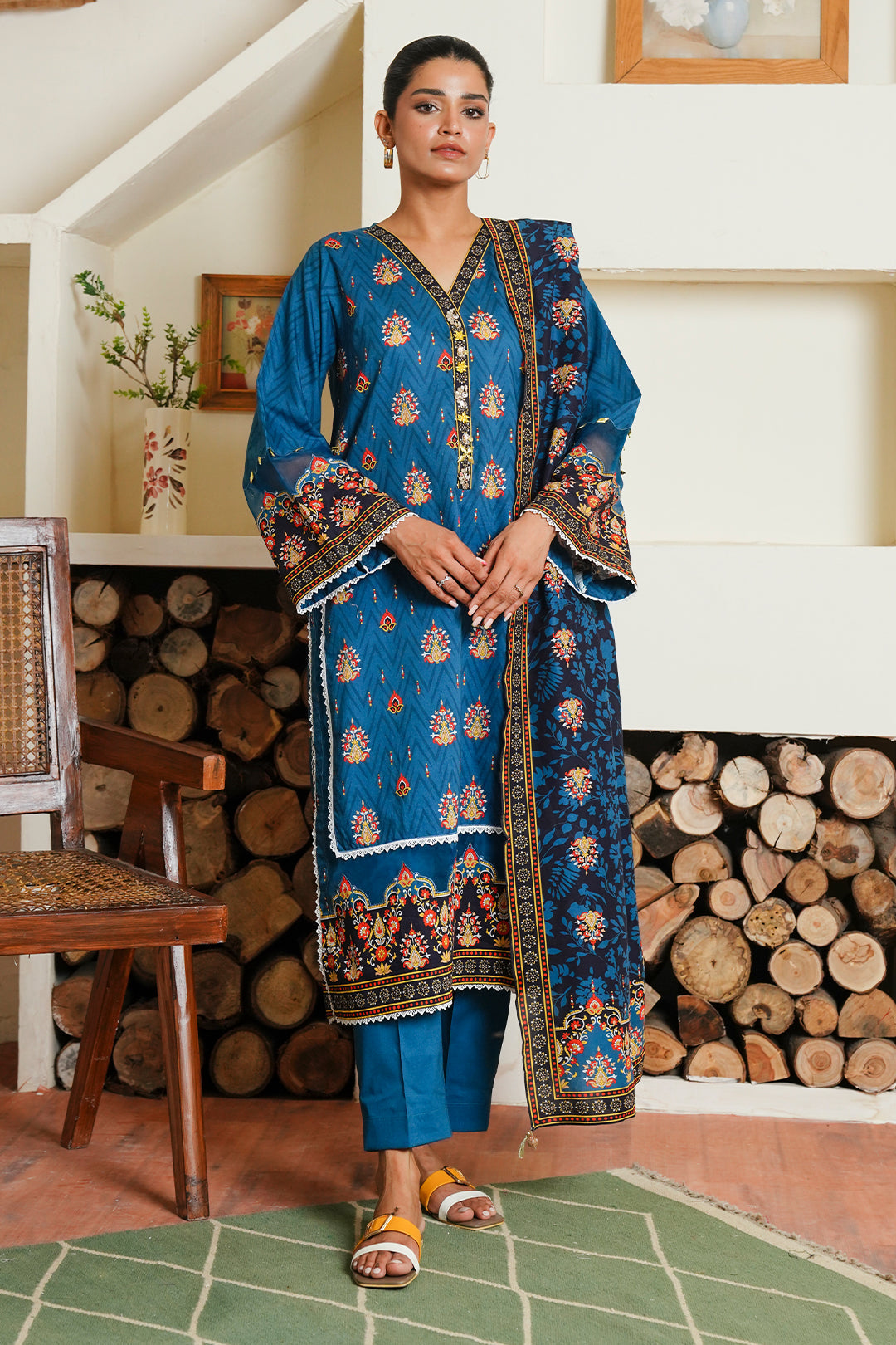 Zellbury | Unstitched 3 Piece Cambric | Shirt Shalwar Dupatta - 0042 - House Of Hania