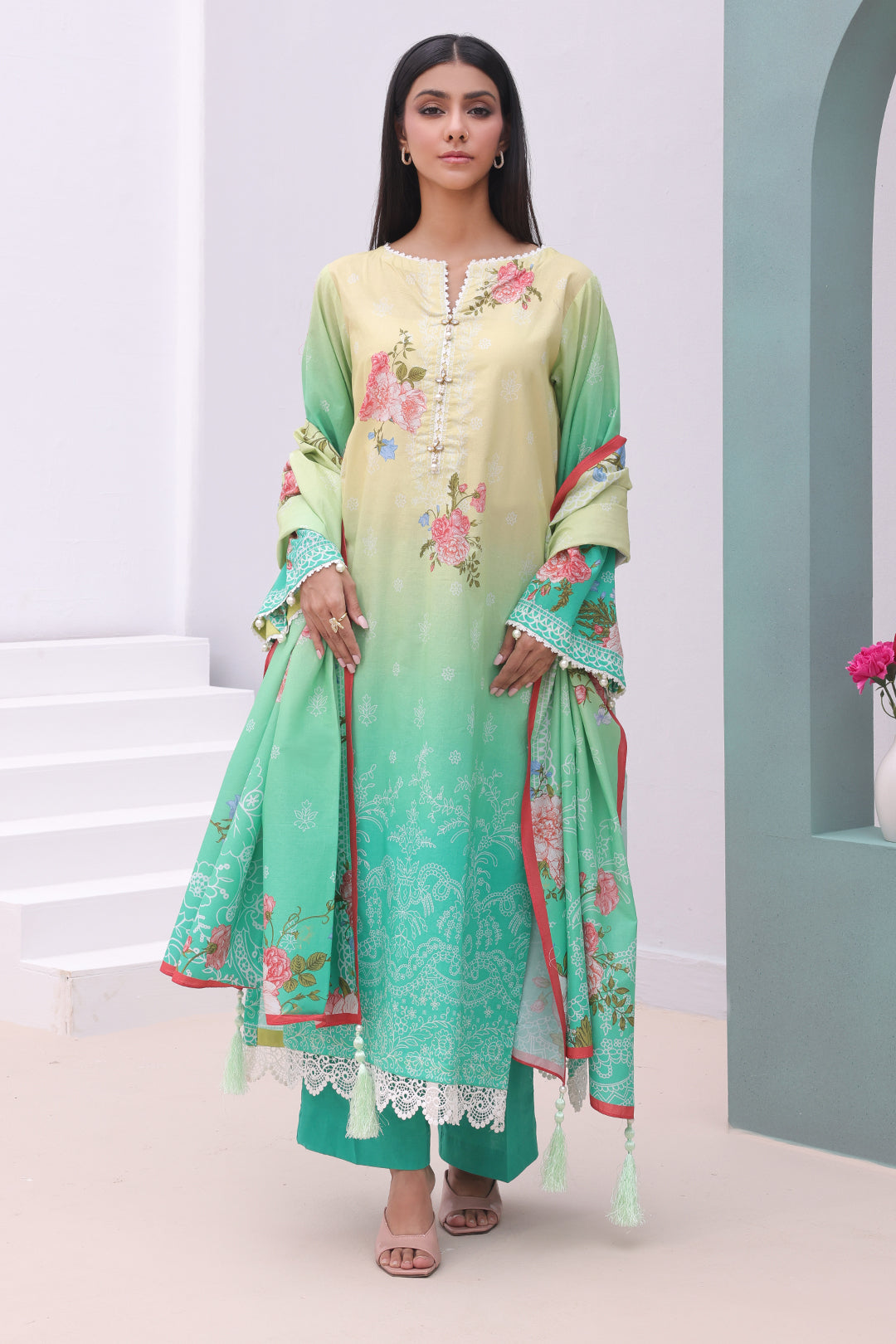 Zellbury | Unstitched 3 Piece Cambric | Shirt Shalwar Dupatta - 0043 - House Of Hania