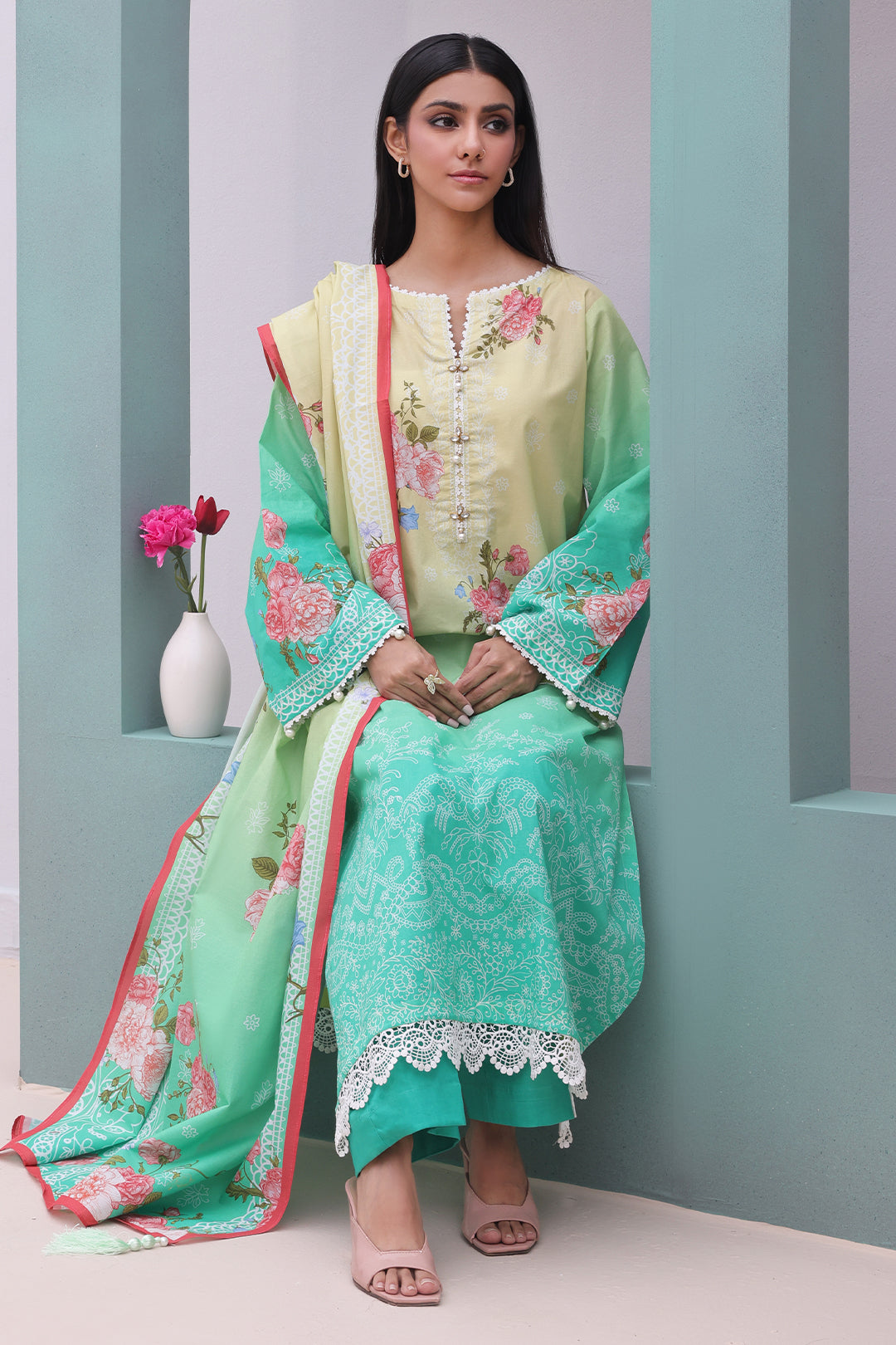 Zellbury | Unstitched 3 Piece Cambric | Shirt Shalwar Dupatta - 0043 - House Of Hania