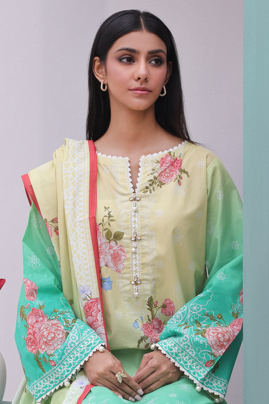 Zellbury | Unstitched 3 Piece Cambric | Shirt Shalwar Dupatta - 0043 - House Of Hania
