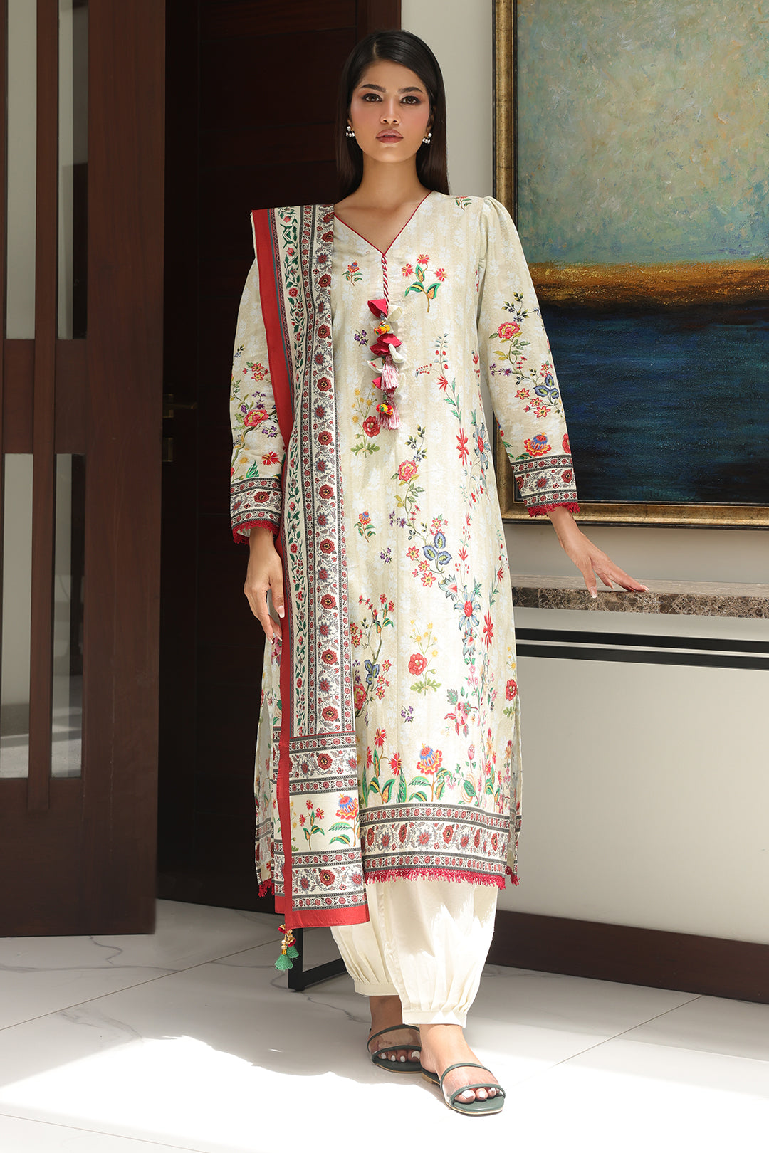 Zellbury | Unstitched 3 Piece Cambric | Shirt Shalwar Dupatta - 0044 - House Of Hania