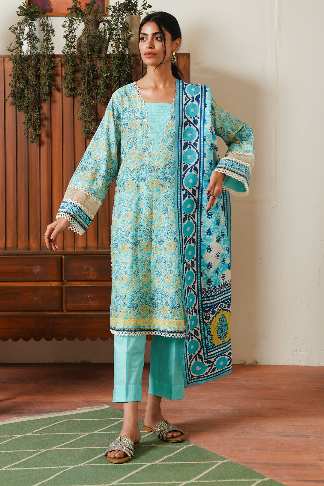 Zellbury | Unstitched 3 Piece Cambric | Shirt Shalwar Dupatta - 0046 - House Of Hania