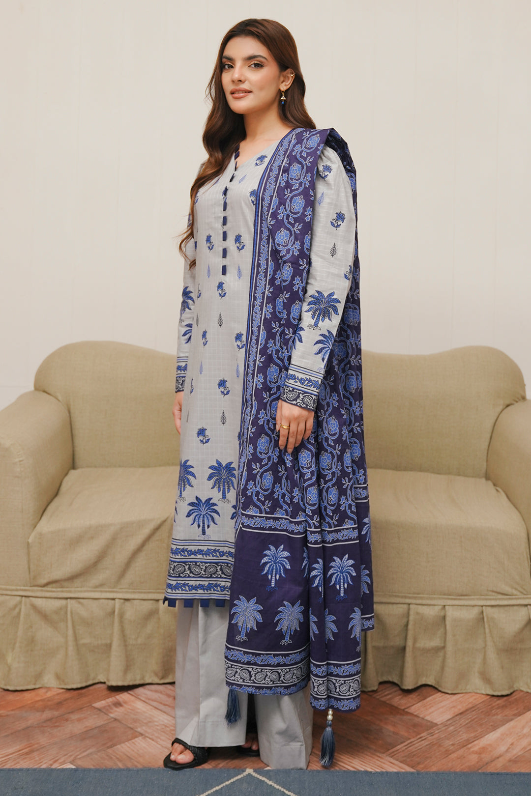 Zellbury | Unstitched 3 Piece Cambric | Shirt Shalwar Dupatta - 0056 - House Of Hania