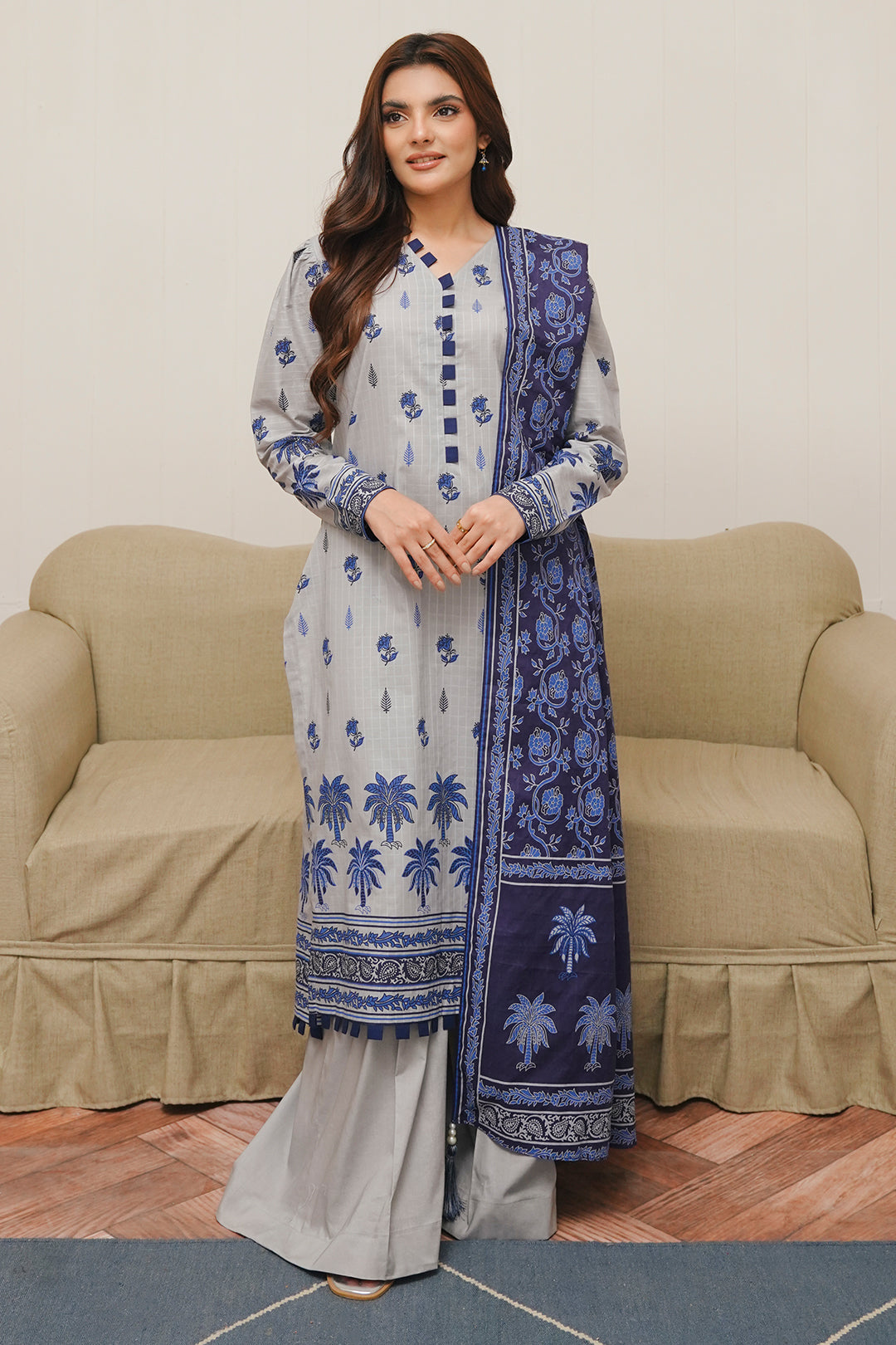 Zellbury | Unstitched 3 Piece Cambric | Shirt Shalwar Dupatta - 0056 - House Of Hania
