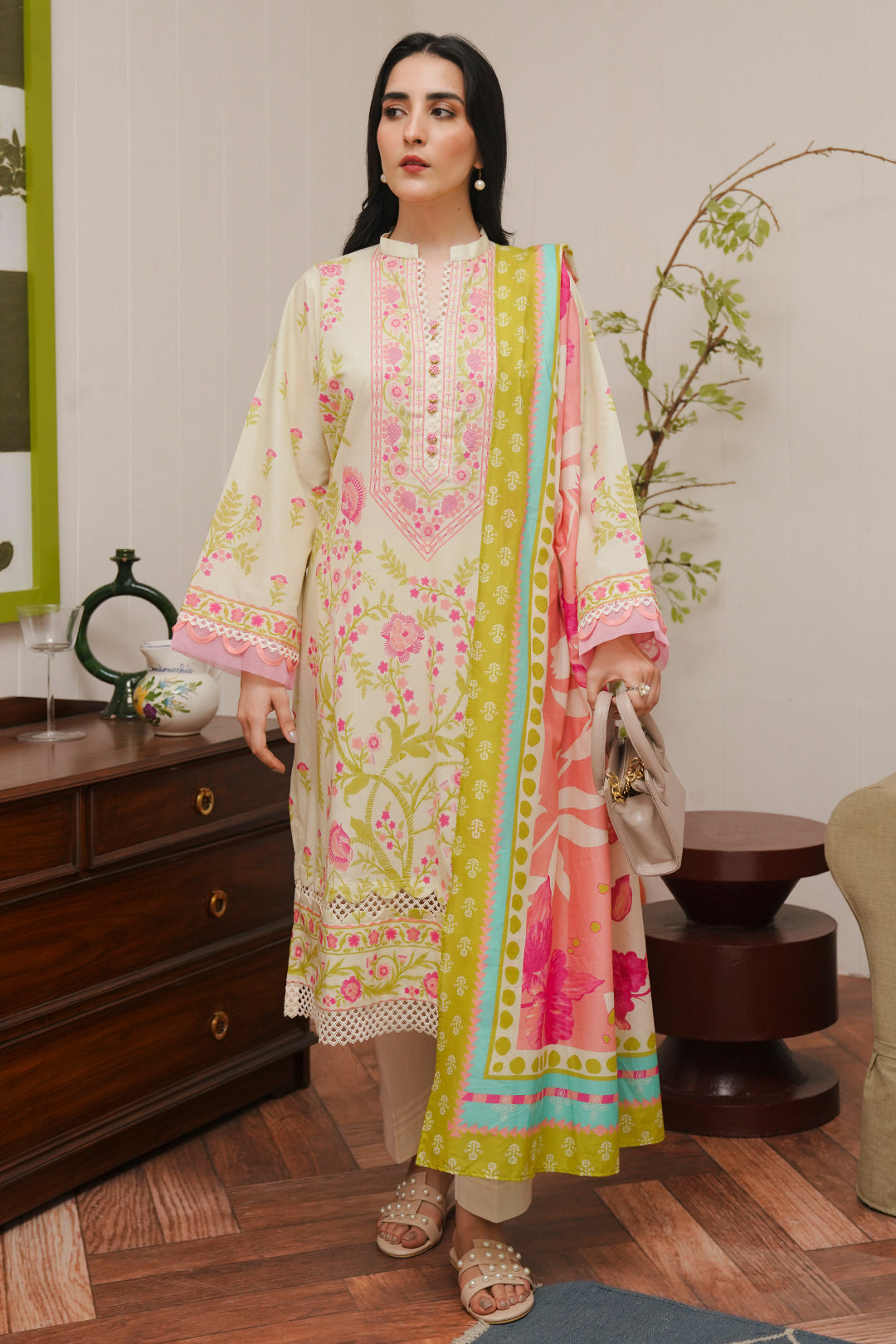 Zellbury | Unstitched 3 Piece Cambric | Shirt Shalwar Dupatta - 0057 - House Of Hania