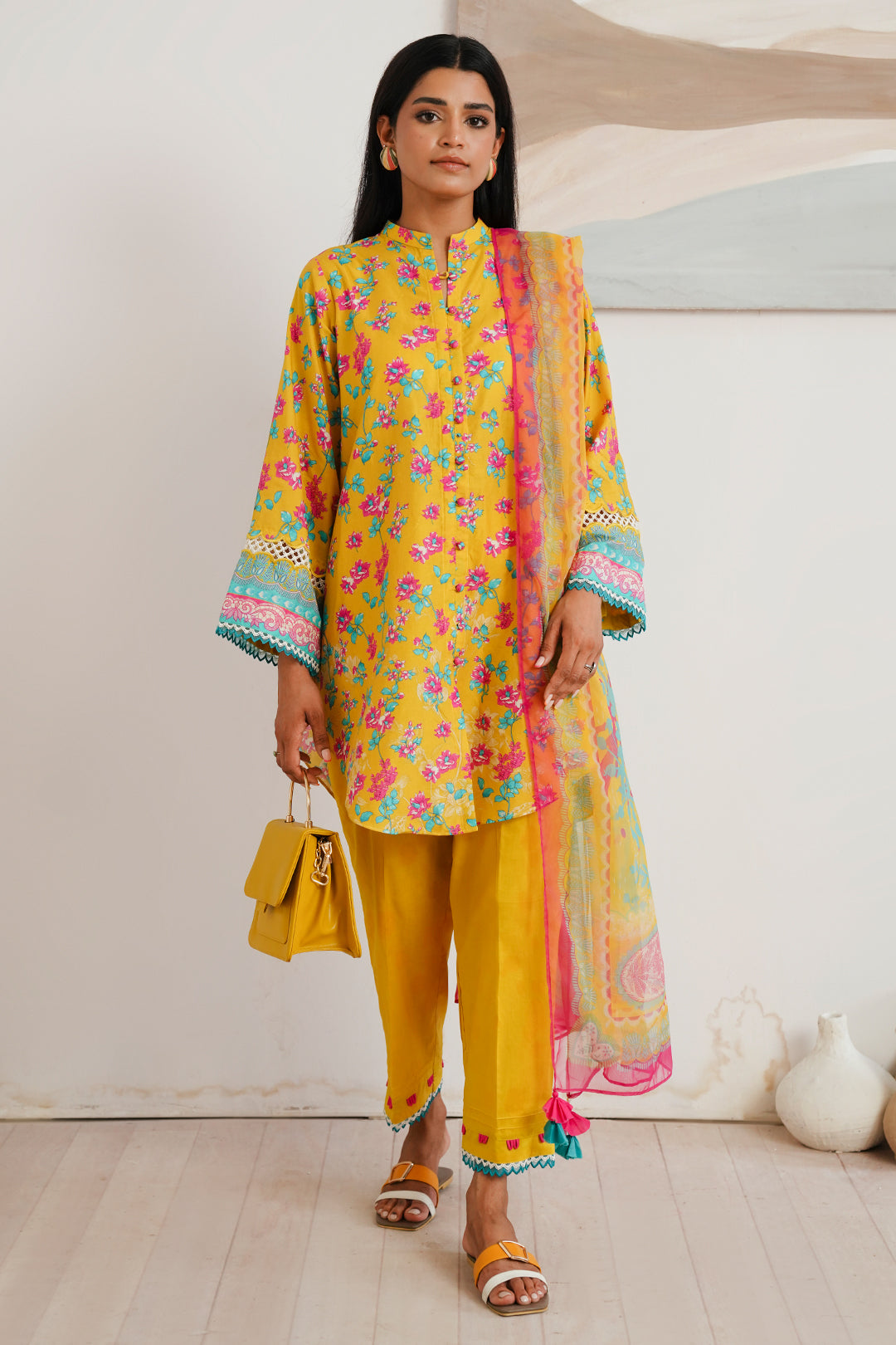 Zellbury | Unstitched 3 Piece Cambric | Shirt Shalwar Dupatta - 0120 - House Of Hania
