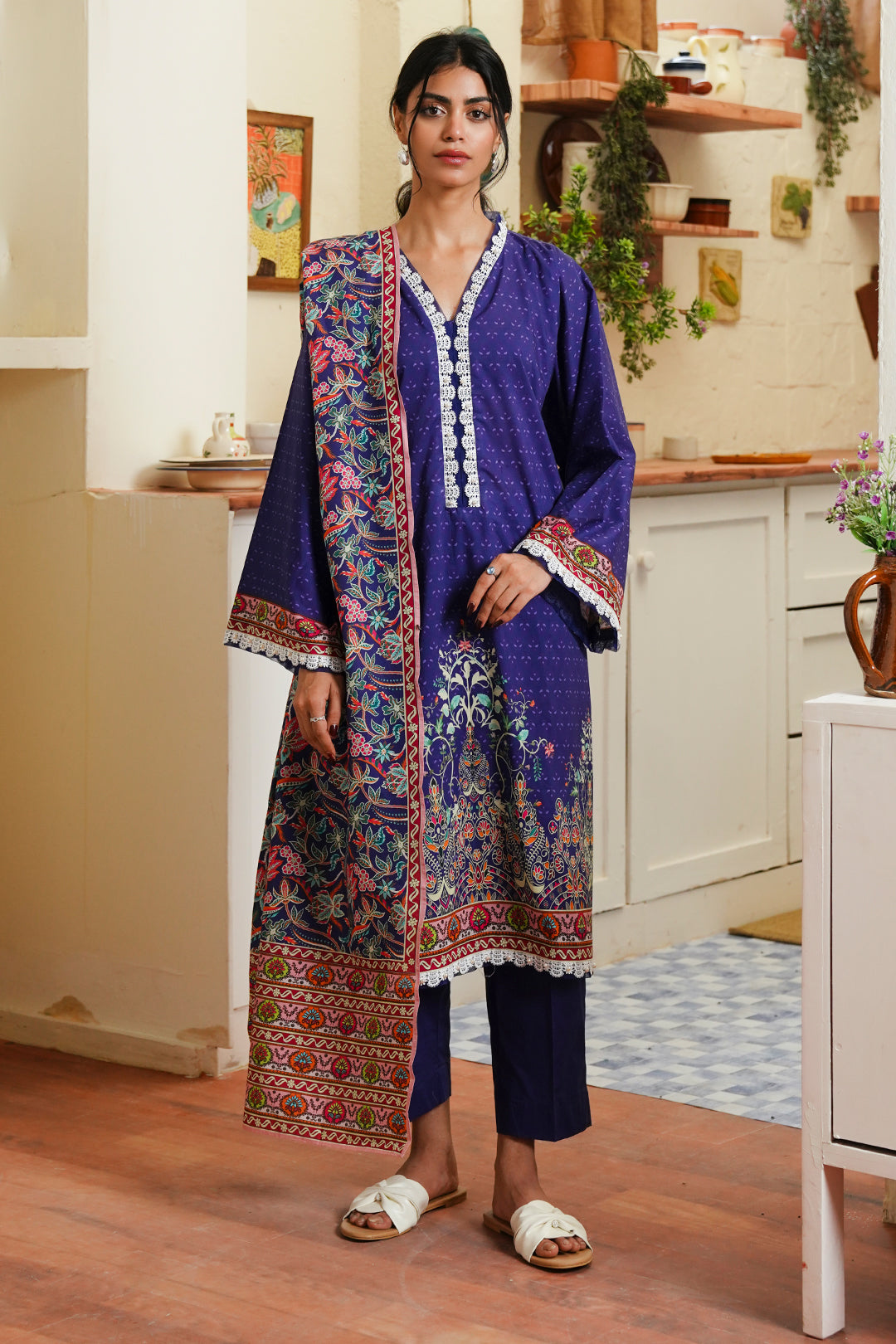 Zellbury | Unstitched 3 Piece Cambric | Shirt Shalwar Dupatta - 0121 - House Of Hania