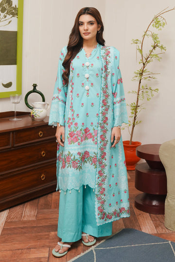 Zellbury | Unstitched 3 Piece Cambric | Shirt Shalwar Dupatta - 0122 - House Of Hania