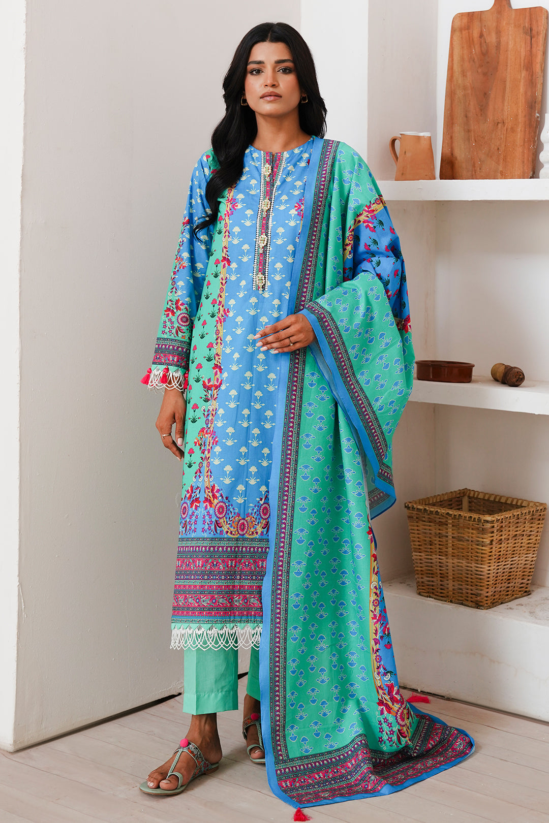 Zellbury | Unstitched 3 Piece Cambric | Shirt Shalwar Dupatta - 0126 - House Of Hania