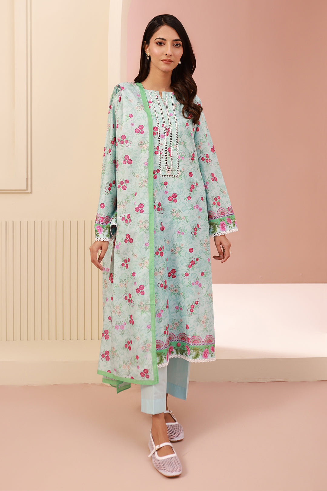 Zellbury | Unstitched 3 Piece Cambric | Shirt Shalwar Dupatta - 0629 - House Of Hania