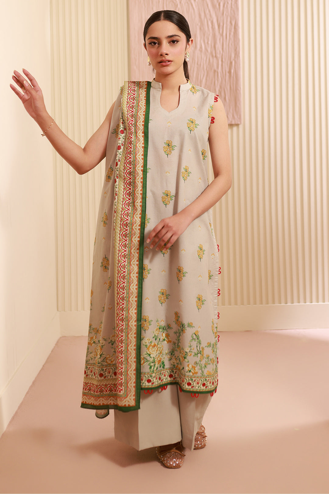 Zellbury | Unstitched 3 Piece Cambric | Shirt Shalwar Dupatta - 0633 - House Of Hania