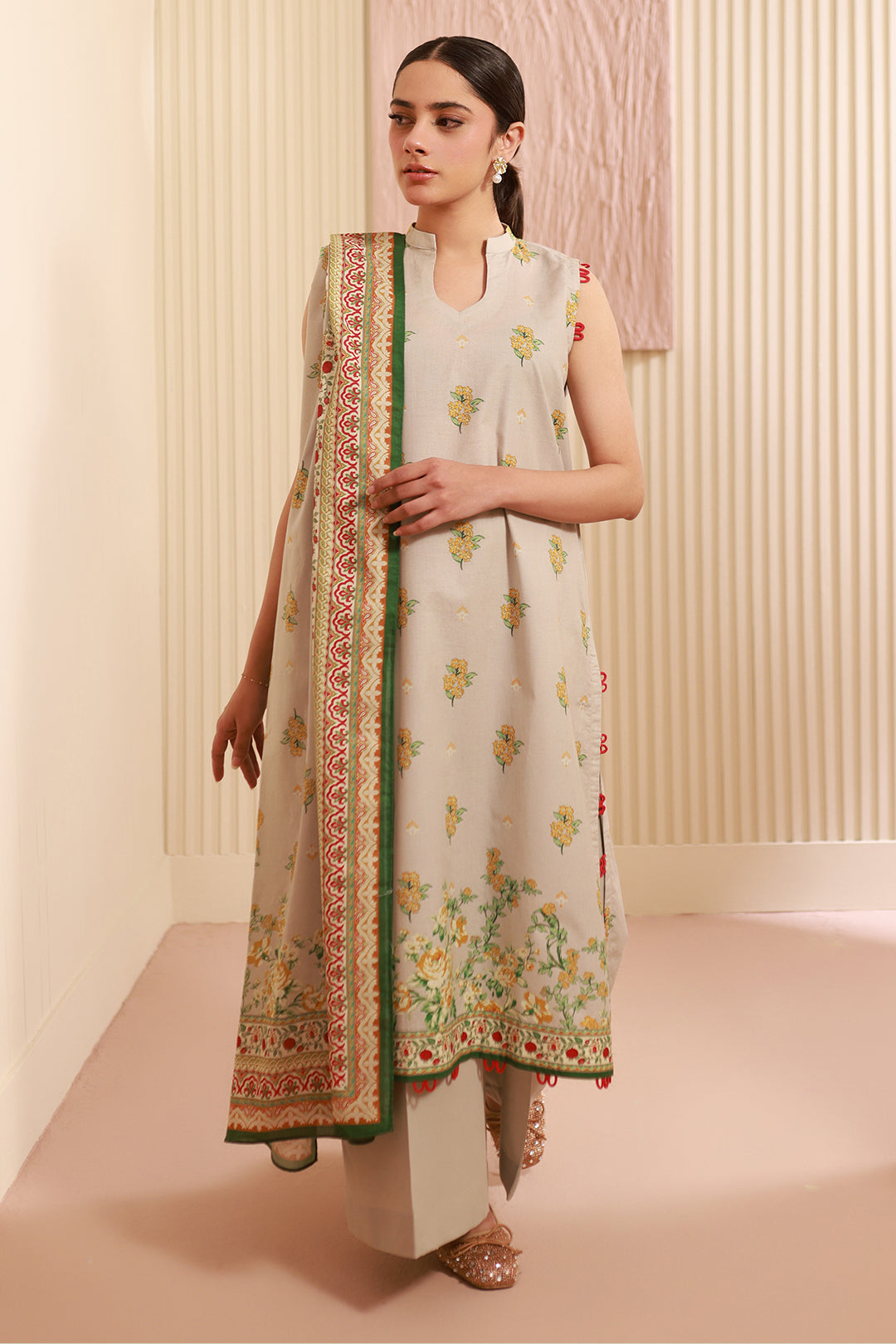 Zellbury | Unstitched 3 Piece Cambric | Shirt Shalwar Dupatta - 0633 - House Of Hania