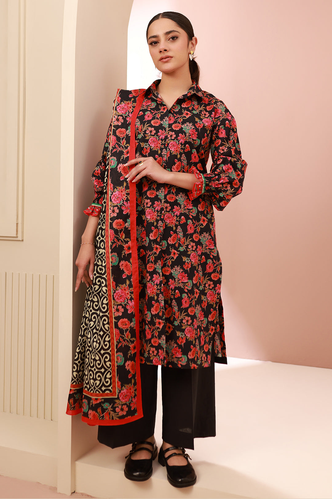 Zellbury | Unstitched 3 Piece Cambric | Shirt Shalwar Dupatta - 0636 - House Of Hania