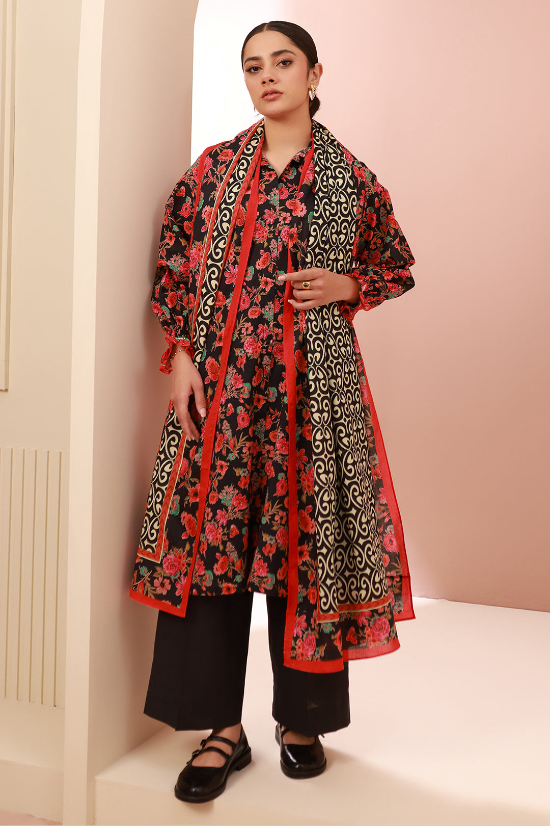 Zellbury | Unstitched 3 Piece Cambric | Shirt Shalwar Dupatta - 0636 - House Of Hania