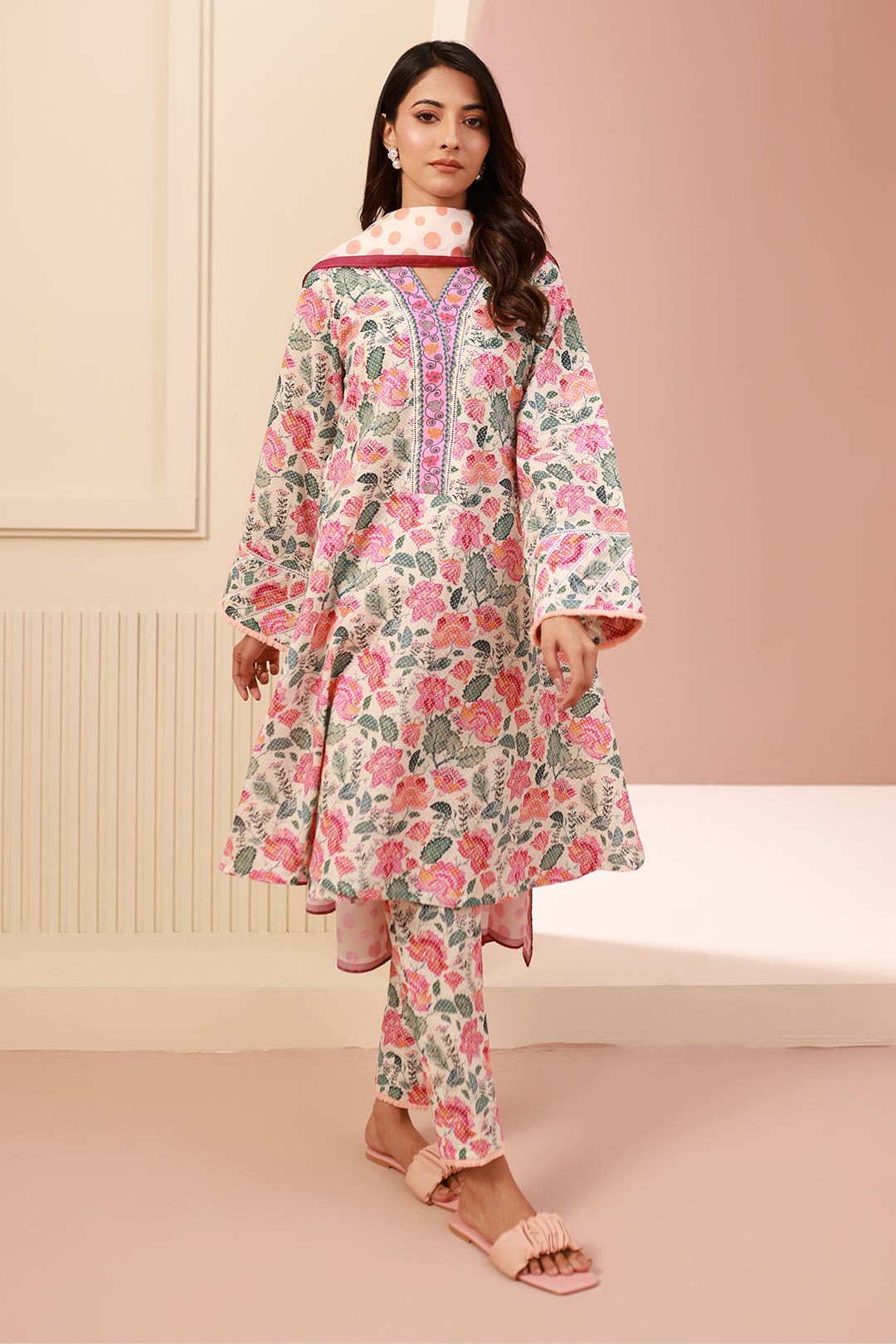 Zellbury | Unstitched 3 Piece Cambric | Shirt Shalwar Dupatta - 0640 - House Of Hania