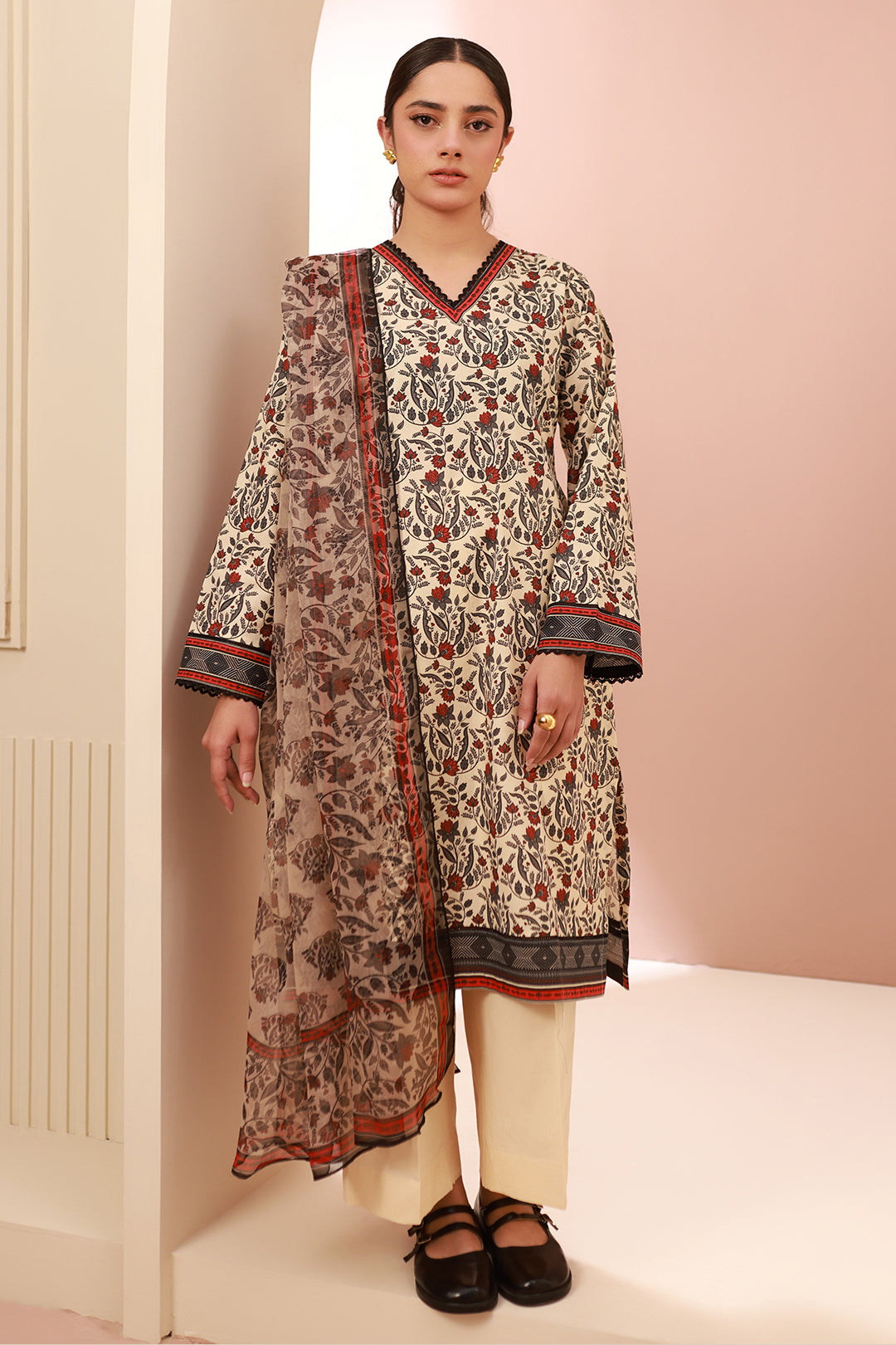 Zellbury | Unstitched 3 Piece Cambric | Shirt Shalwar Dupatta - 0658 - House Of Hania