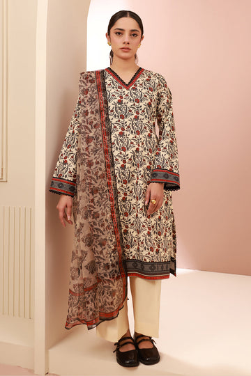 Zellbury | Unstitched 3 Piece Cambric | Shirt Shalwar Dupatta - 0658 - House Of Hania