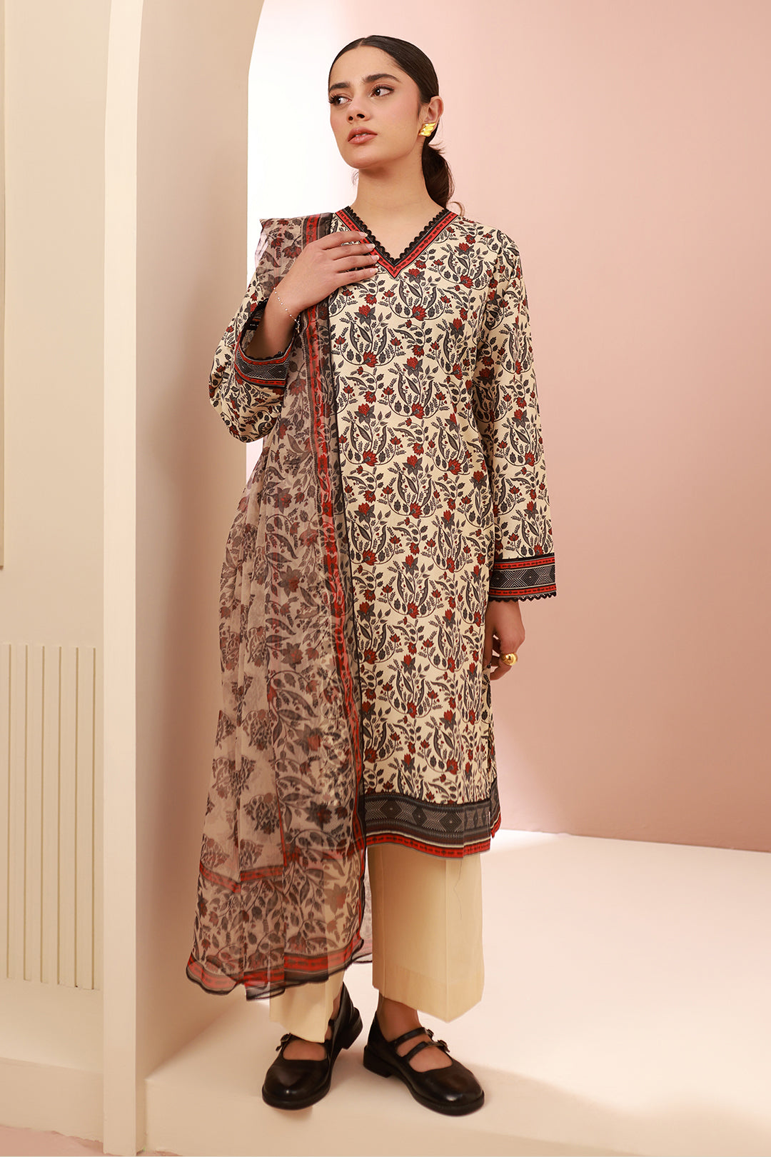 Zellbury | Unstitched 3 Piece Cambric | Shirt Shalwar Dupatta - 0658 - House Of Hania