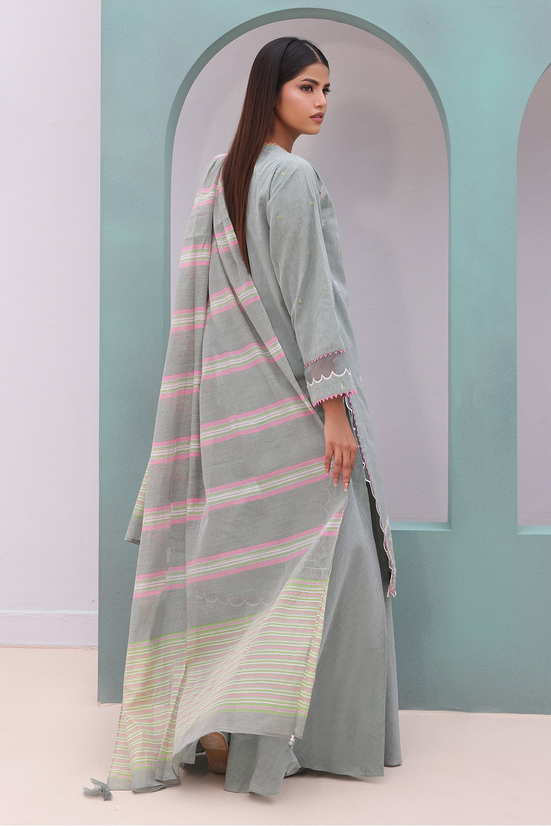 Zellbury | Unstitched 3 Piece Chambray | Embroidered Shirt Shalwar Dupatta - 0075 - House Of Hania