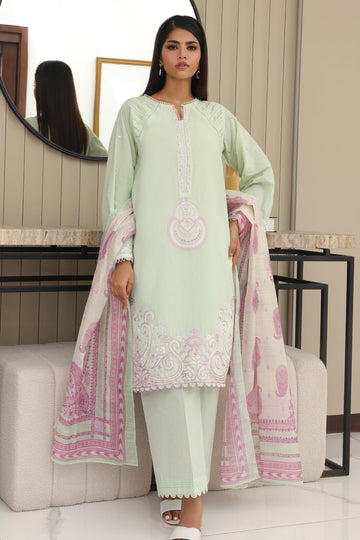 Zellbury | Unstitched 3 Piece Chambray | Embroidered Shirt Shalwar Dupatta - 0077 - House Of Hania