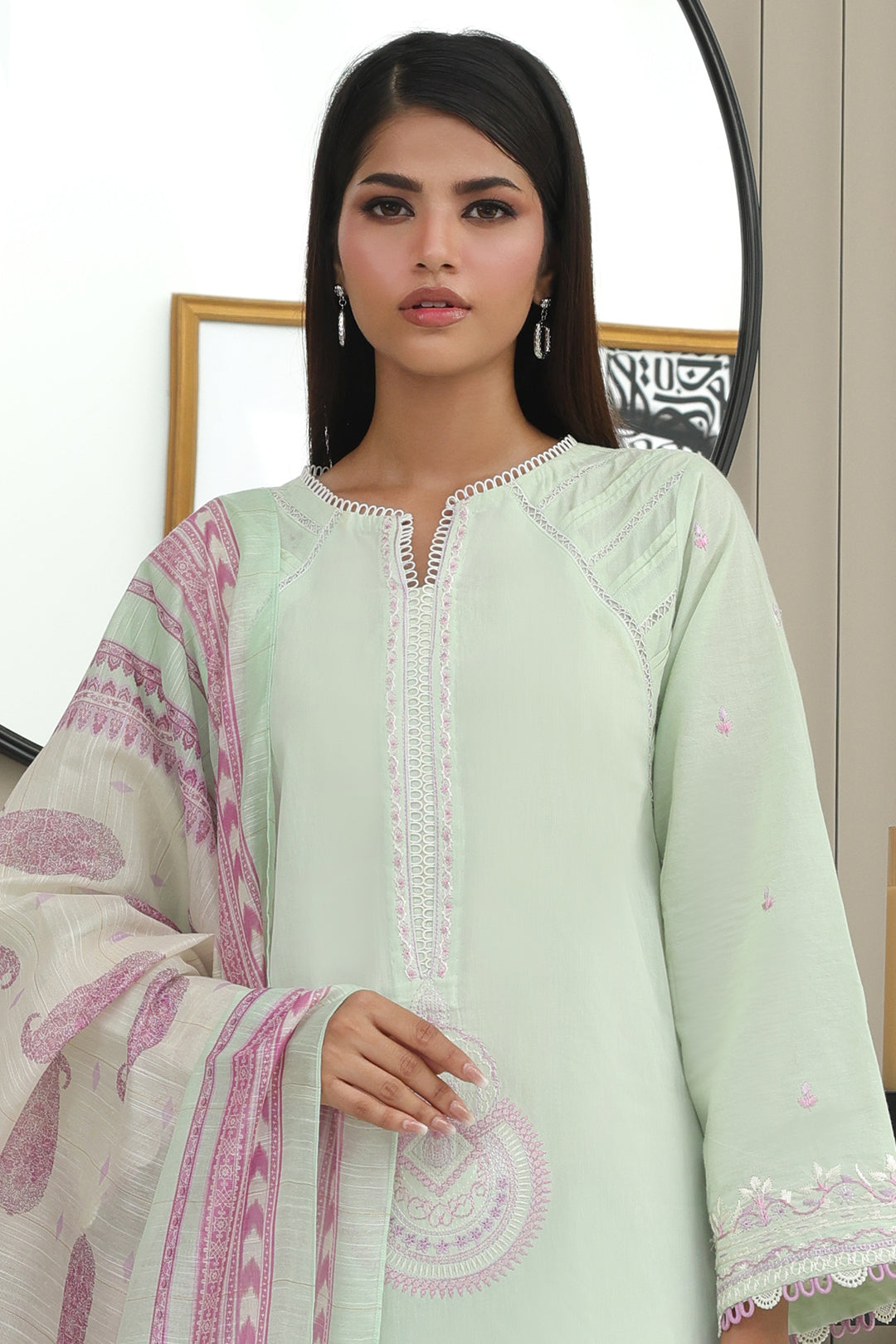 Zellbury | Unstitched 3 Piece Chambray | Embroidered Shirt Shalwar Dupatta - 0077 - House Of Hania
