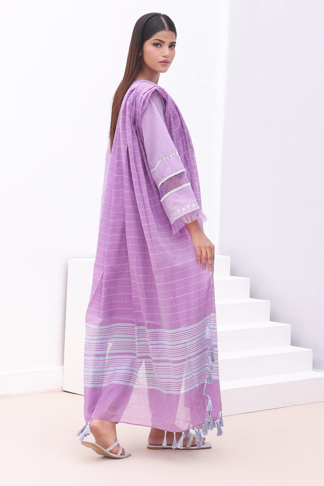 Zellbury | Unstitched 3 Piece Chambray | Embroidered Shirt Shalwar Dupatta - 0145 - House Of Hania