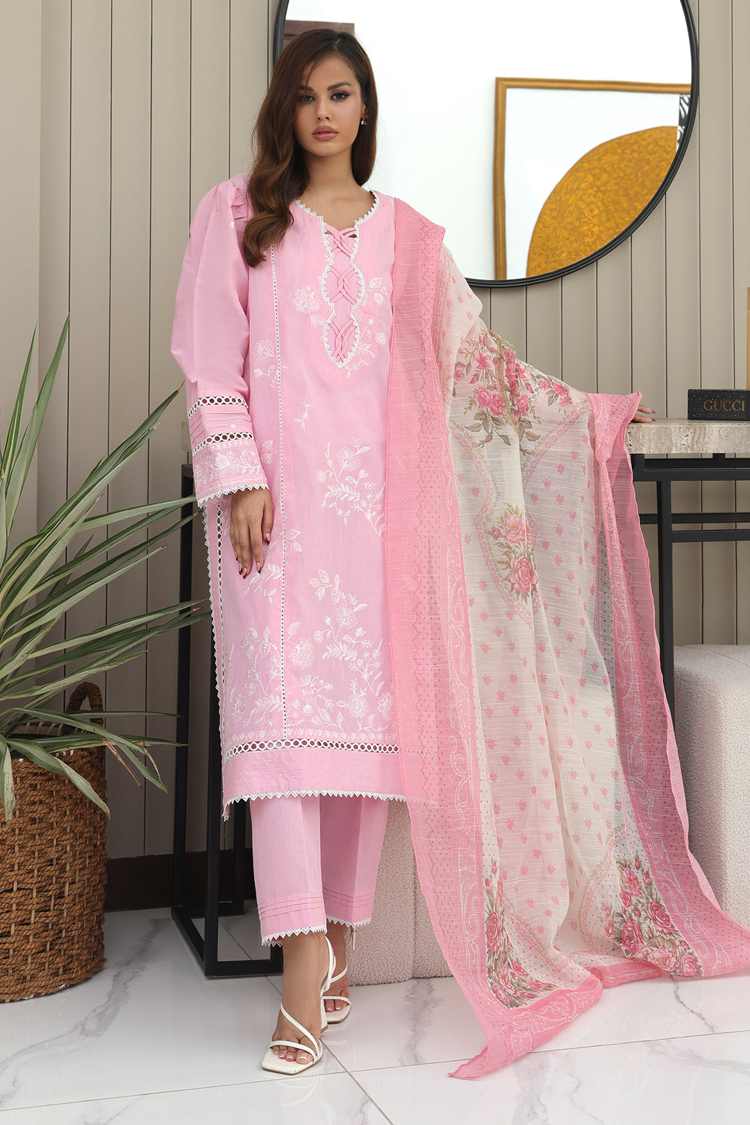 Zellbury | Unstitched 3 Piece Chambray | Embroidered Shirt Shalwar Dupatta - 0146 - House Of Hania