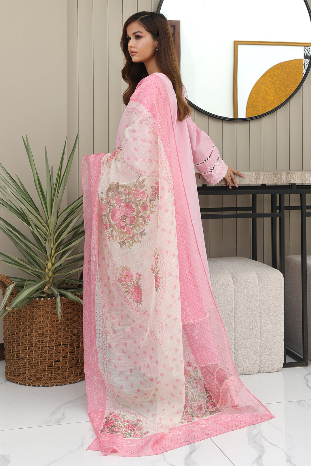 Zellbury | Unstitched 3 Piece Chambray | Embroidered Shirt Shalwar Dupatta - 0146 - House Of Hania