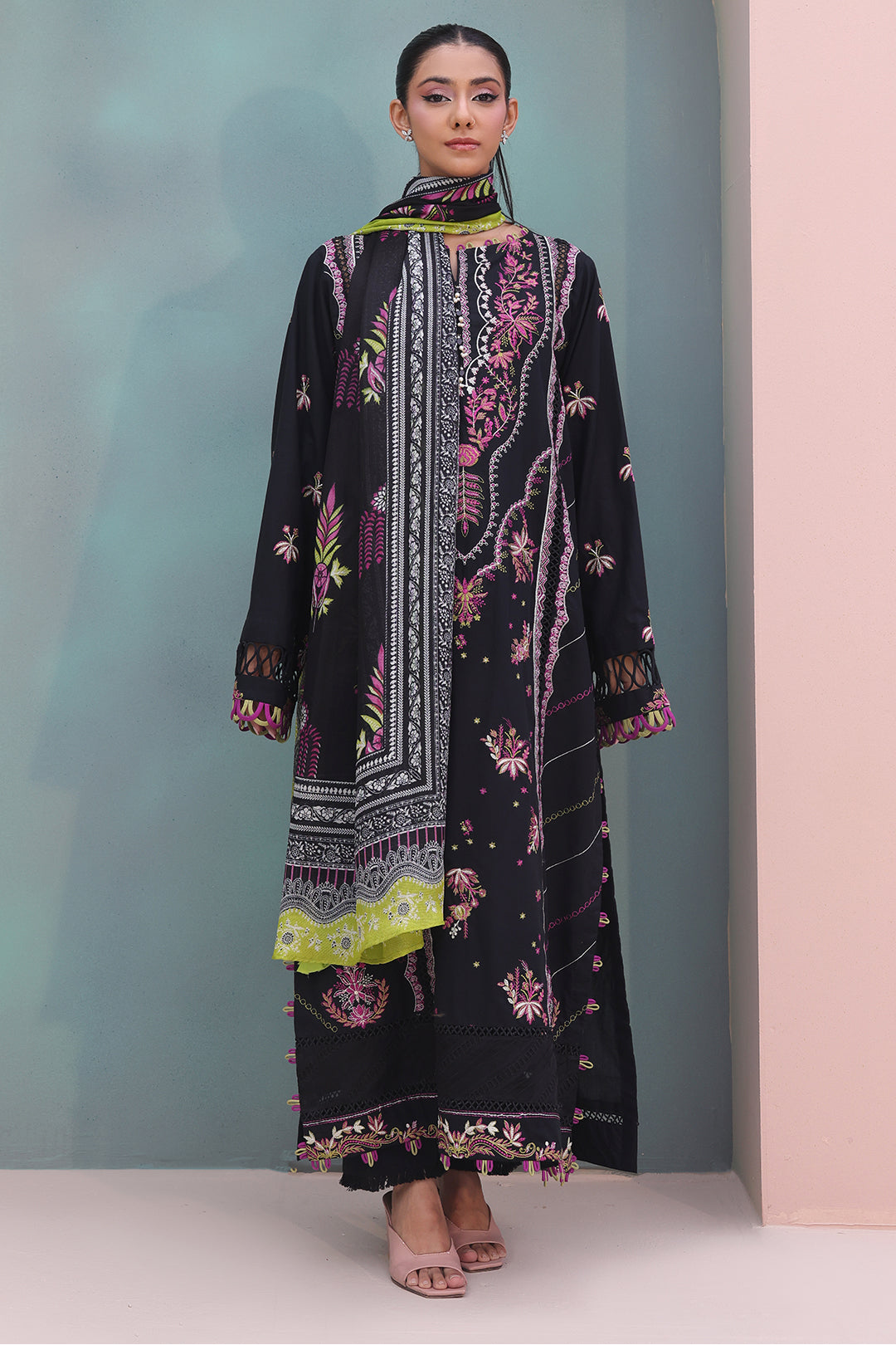 Zellbury | Unstitched 3 Piece Chambray | Embroidered Shirt Shalwar Dupatta - 0148 - House Of Hania