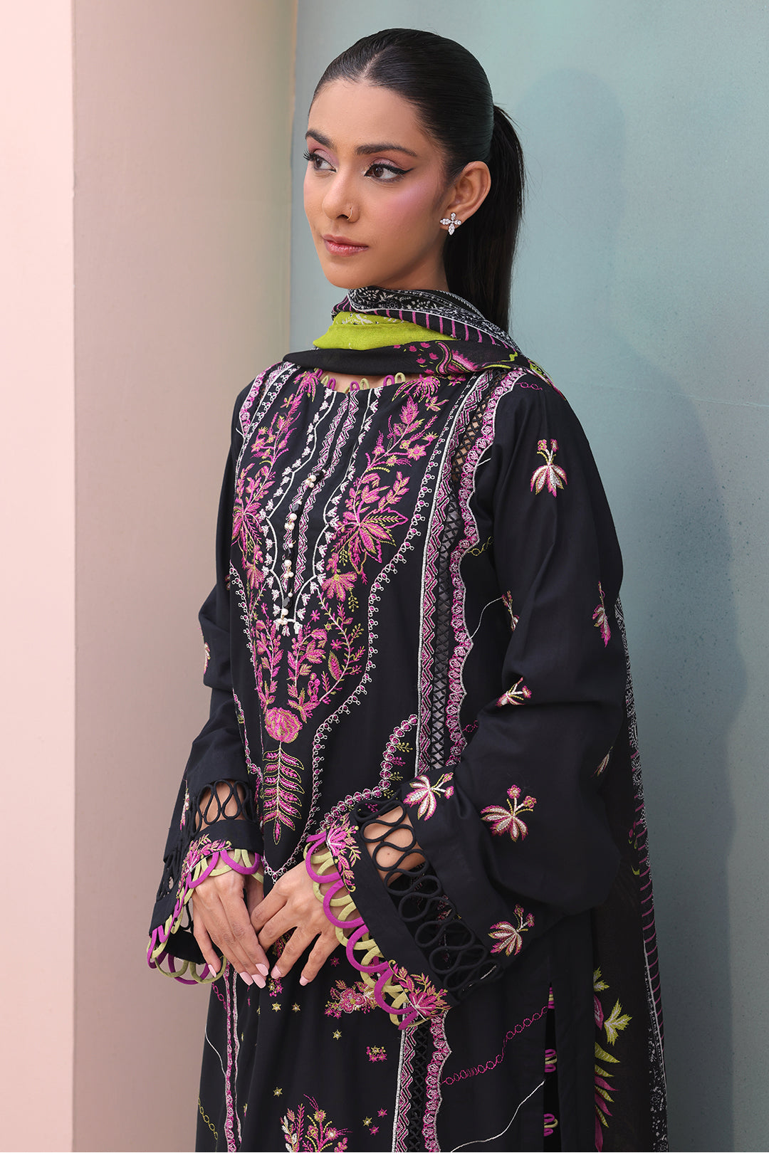 Zellbury | Unstitched 3 Piece Chambray | Embroidered Shirt Shalwar Dupatta - 0148 - House Of Hania