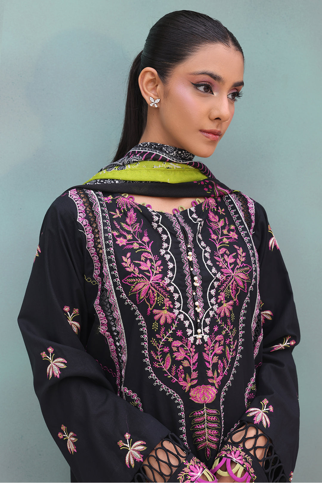 Zellbury | Unstitched 3 Piece Chambray | Embroidered Shirt Shalwar Dupatta - 0148 - House Of Hania