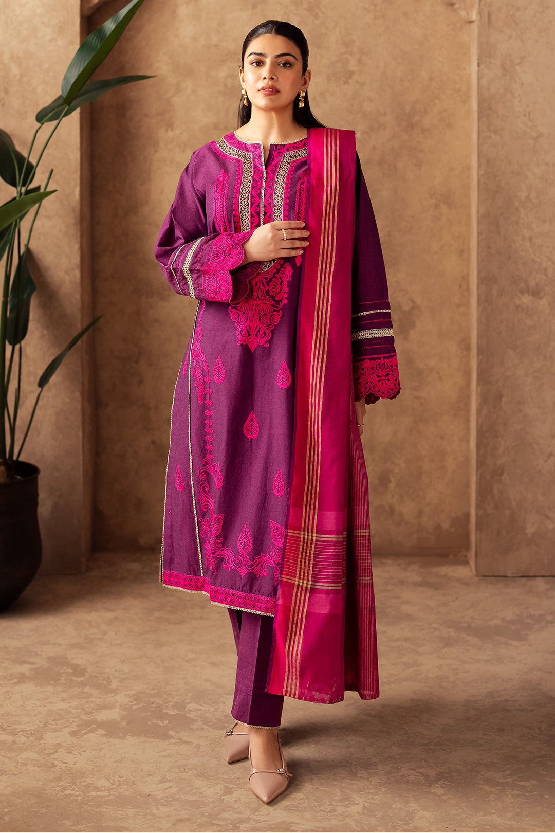 Zellbury | Unstitched 3 Piece Chambray | Embroidered Shirt Shalwar Dupatta - 0230 - House Of Hania