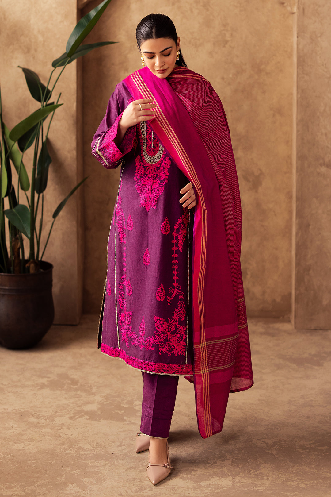 Zellbury | Unstitched 3 Piece Chambray | Embroidered Shirt Shalwar Dupatta - 0230 - House Of Hania