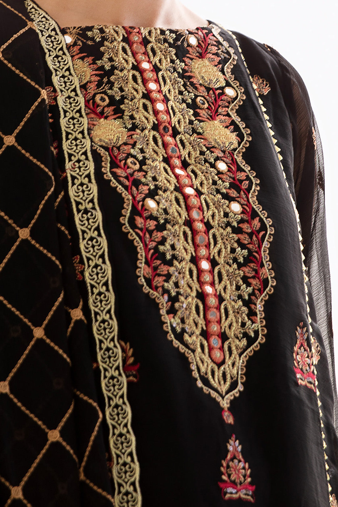 Zellbury | Unstitched 3 Piece Chiffon | Embroidered Shirt Shalwar Dupatta - 0293 - House Of Hania