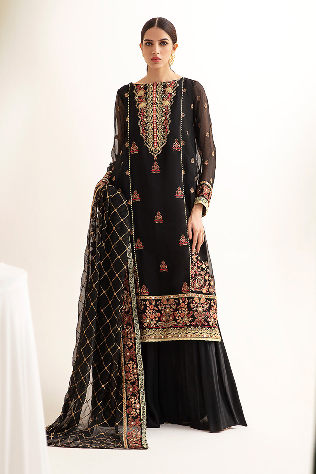 Zellbury | Unstitched 3 Piece Chiffon | Embroidered Shirt Shalwar Dupatta - 0293 - House Of Hania