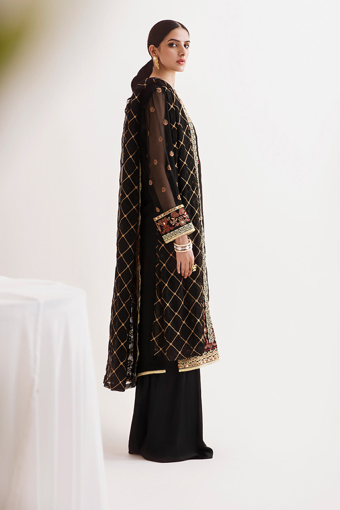 Zellbury | Unstitched 3 Piece Chiffon | Embroidered Shirt Shalwar Dupatta - 0293 - House Of Hania