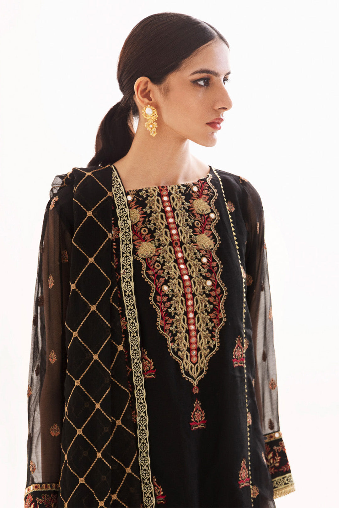 Zellbury | Unstitched 3 Piece Chiffon | Embroidered Shirt Shalwar Dupatta - 0293 - House Of Hania