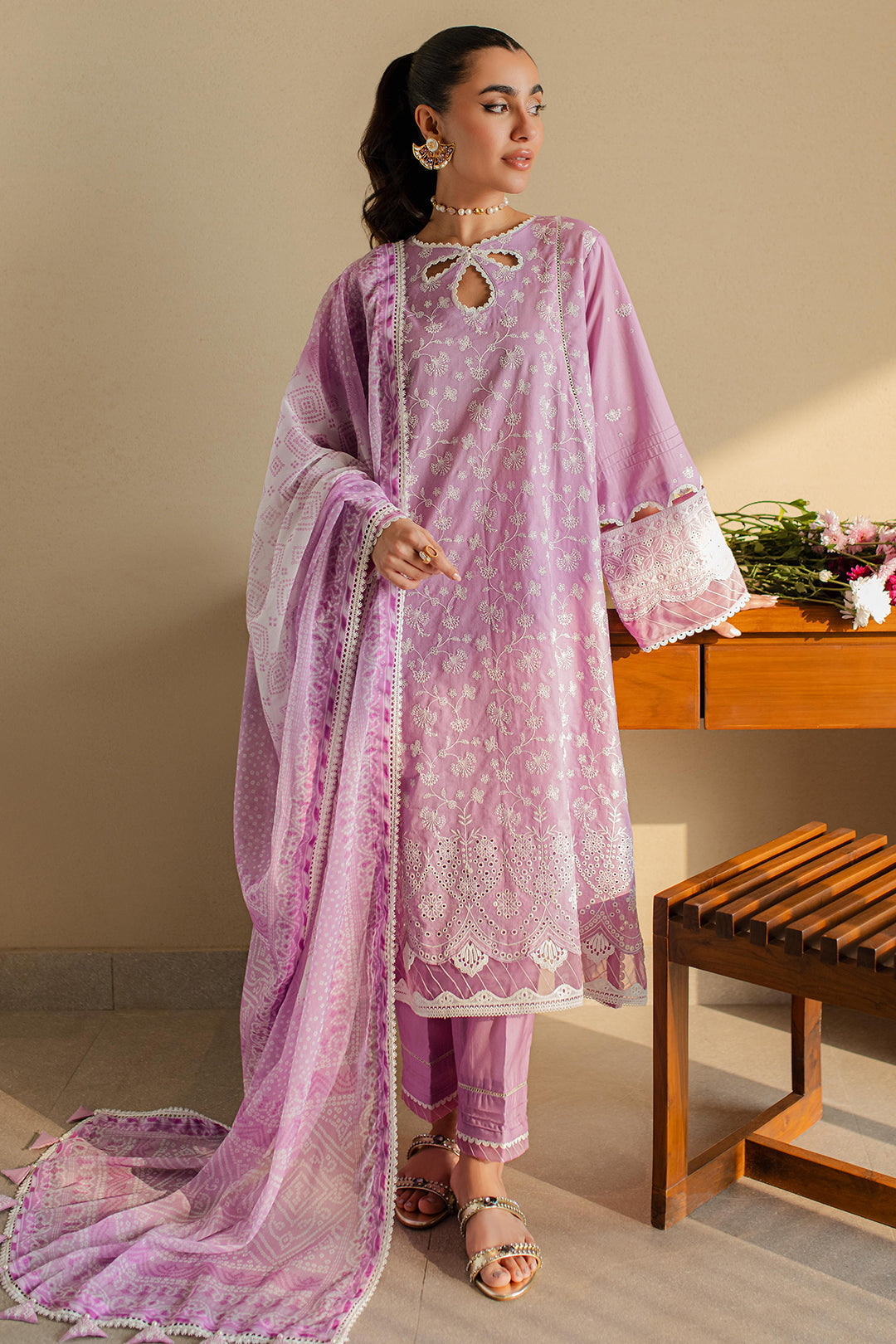 Zellbury | Unstitched 3 Piece Chikankari | Embroidered Shirt Shalwar Dupatta - 0703 - House Of Hania