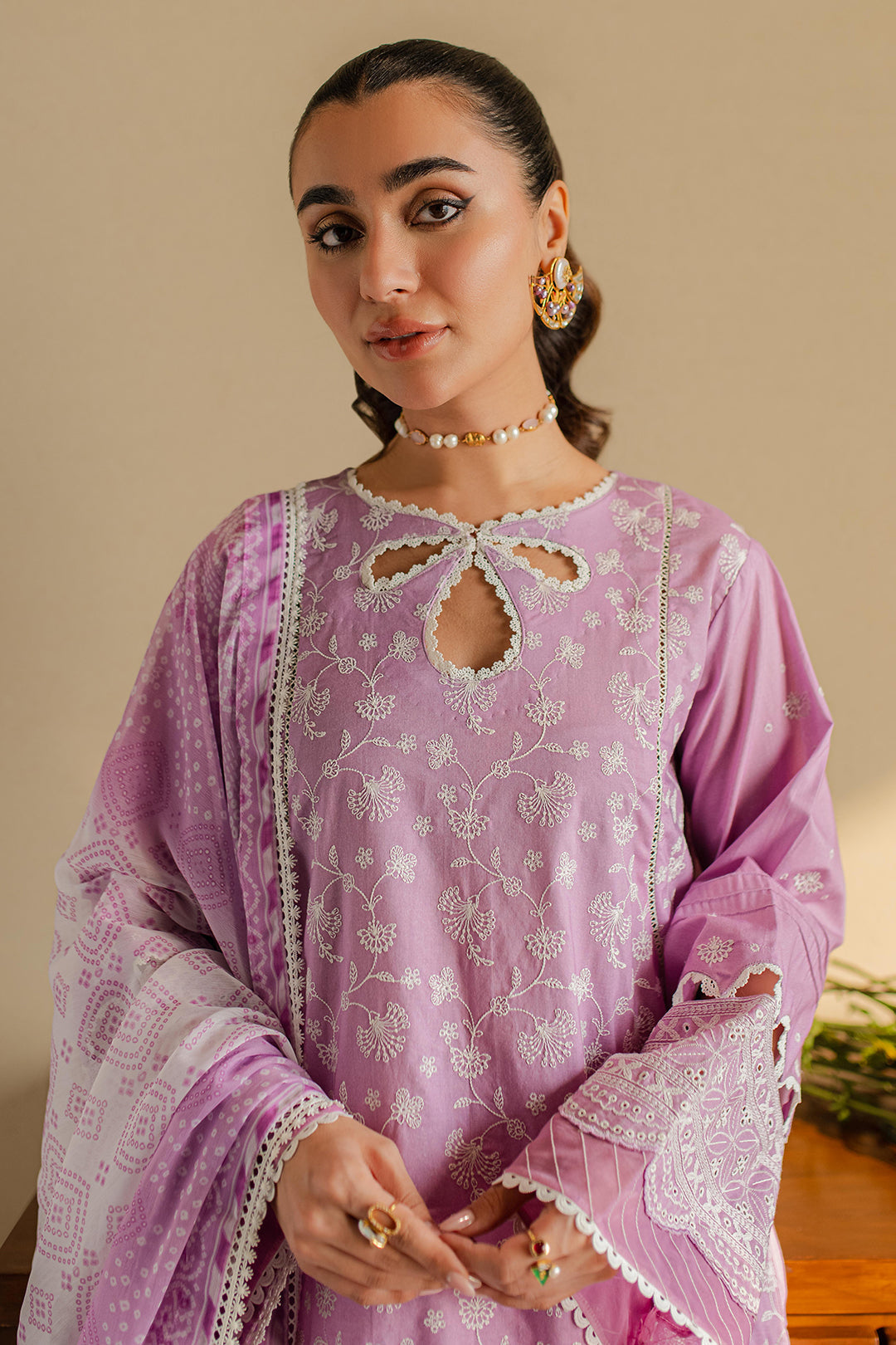 Zellbury | Unstitched 3 Piece Chikankari | Embroidered Shirt Shalwar Dupatta - 0703 - House Of Hania