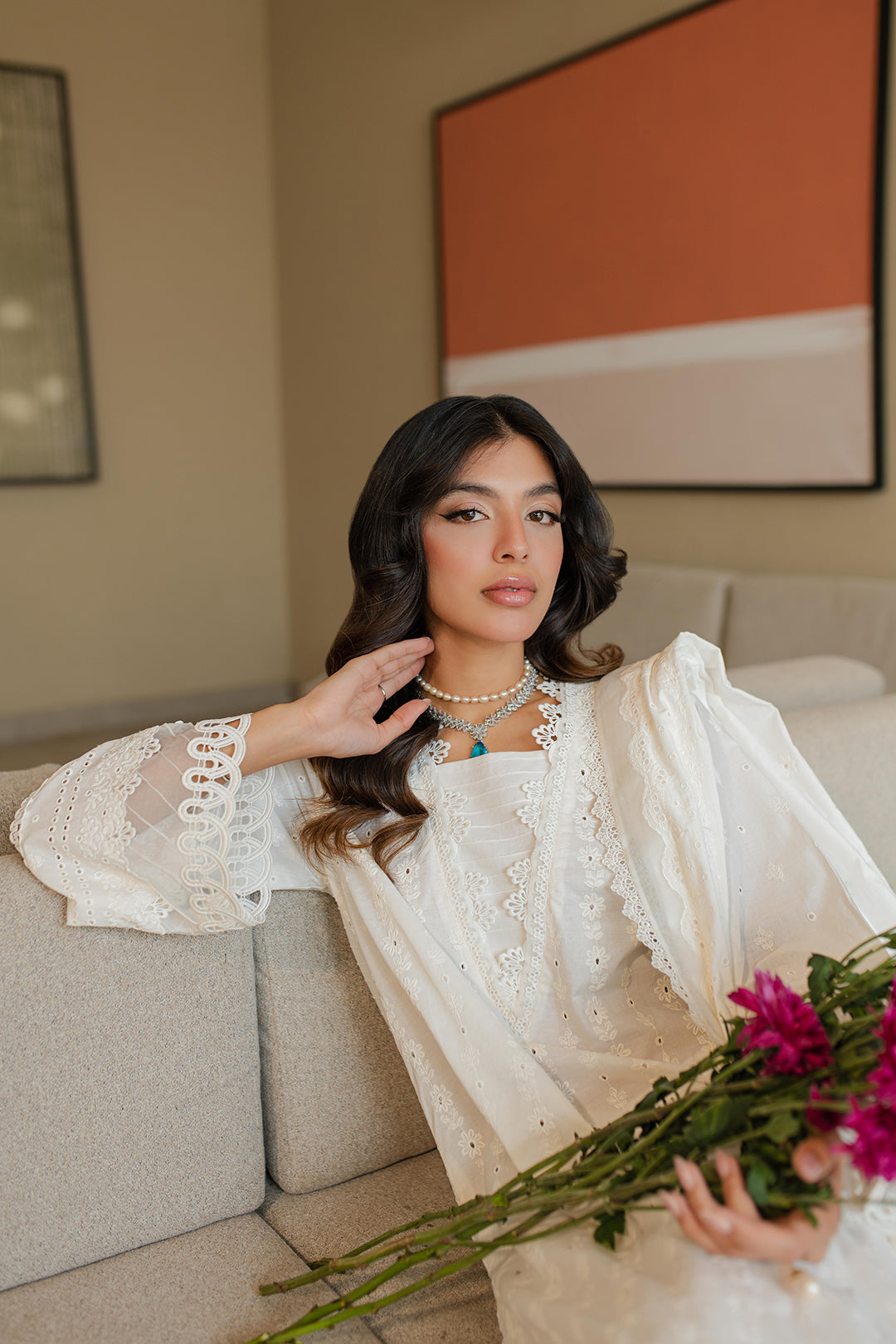 Zellbury | Unstitched 3 Piece Chikankari | Embroidered Shirt Shalwar Dupatta - 0704 - House Of Hania