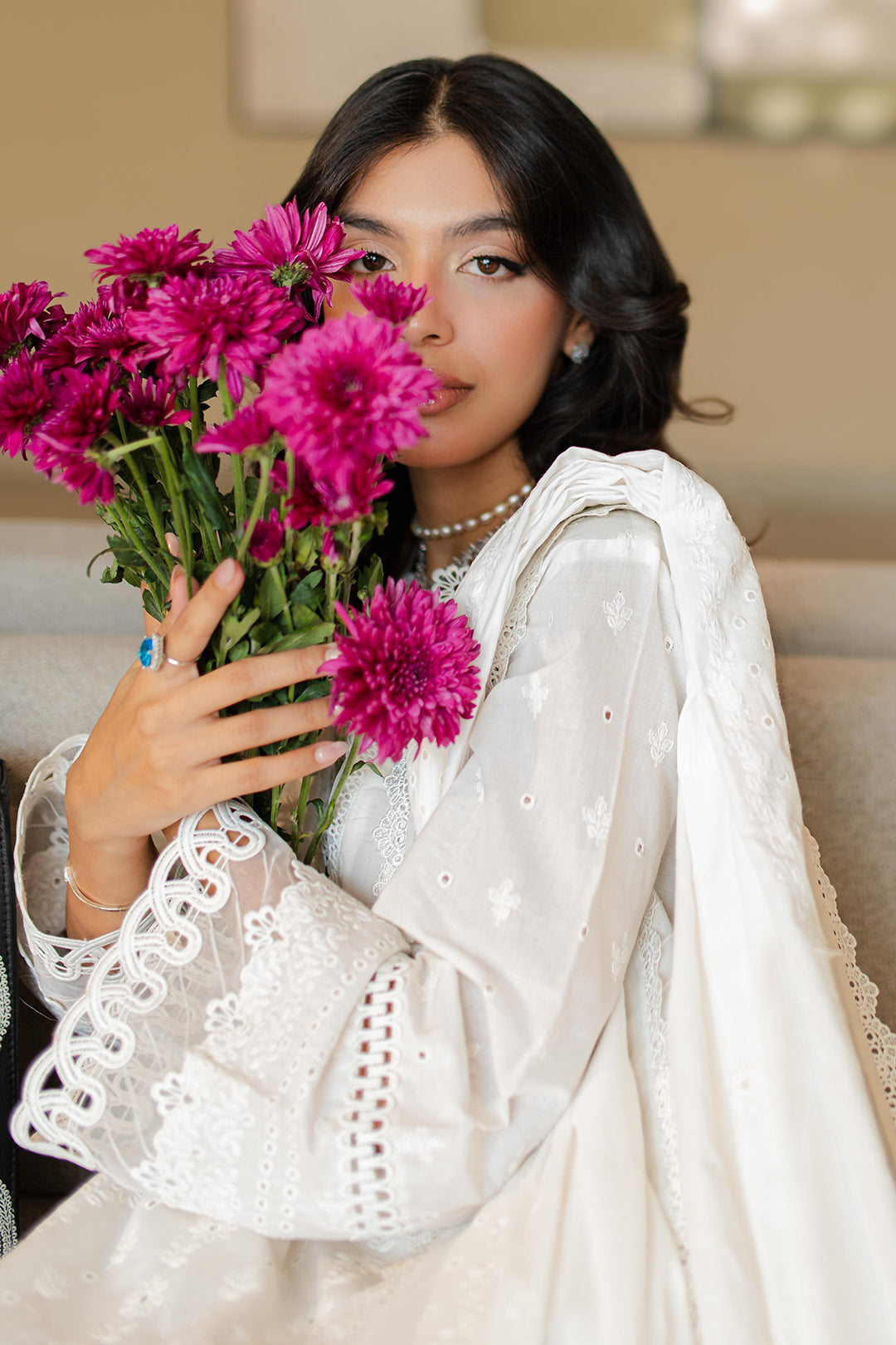Zellbury | Unstitched 3 Piece Chikankari | Embroidered Shirt Shalwar Dupatta - 0704 - House Of Hania