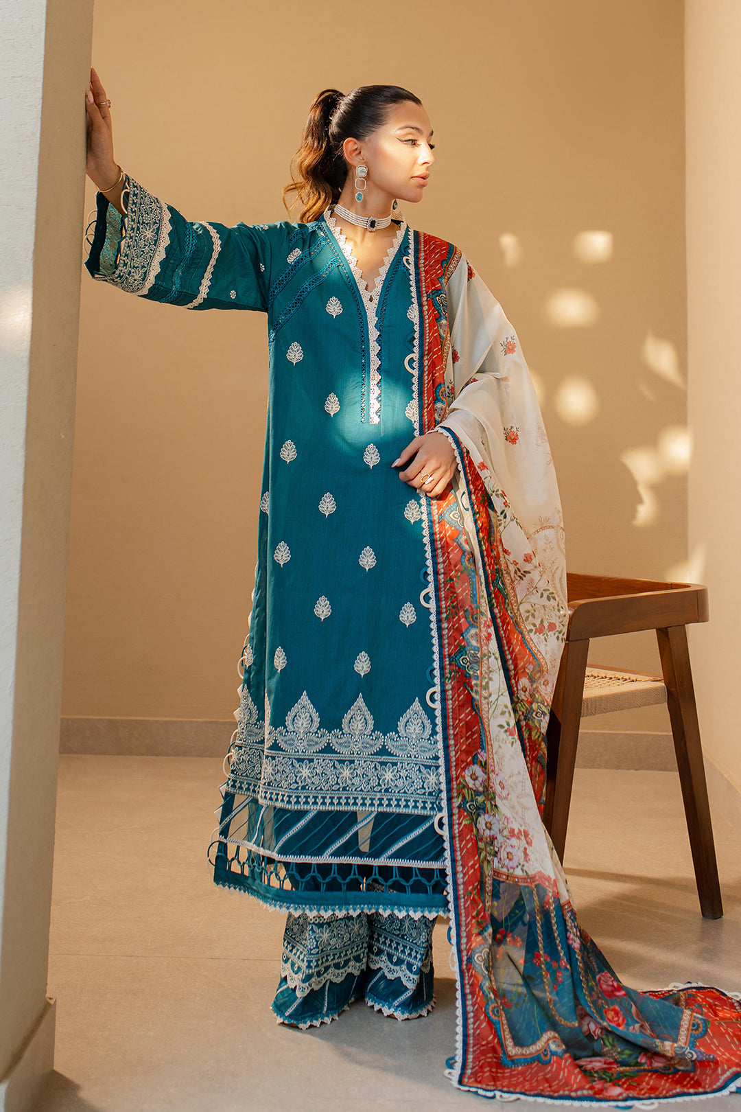 Zellbury | Unstitched 3 Piece Chikankari | Embroidered Shirt Shalwar Dupatta - 0705 - House Of Hania
