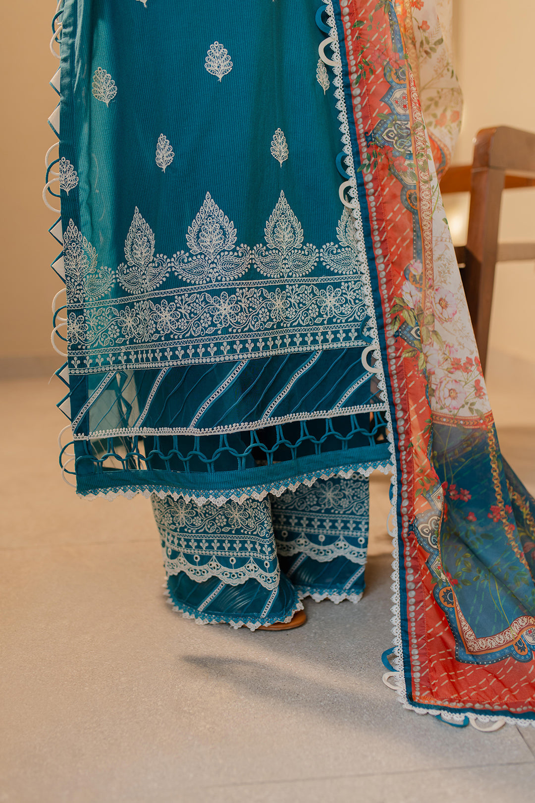 Zellbury | Unstitched 3 Piece Chikankari | Embroidered Shirt Shalwar Dupatta - 0705 - House Of Hania